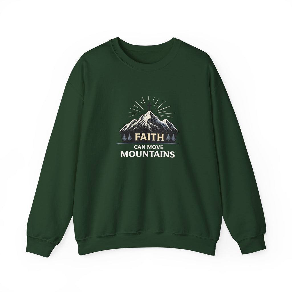 Womens Faith Can Move Mountains Crewneck Sweatshirt – Christian Inspirational Pullover