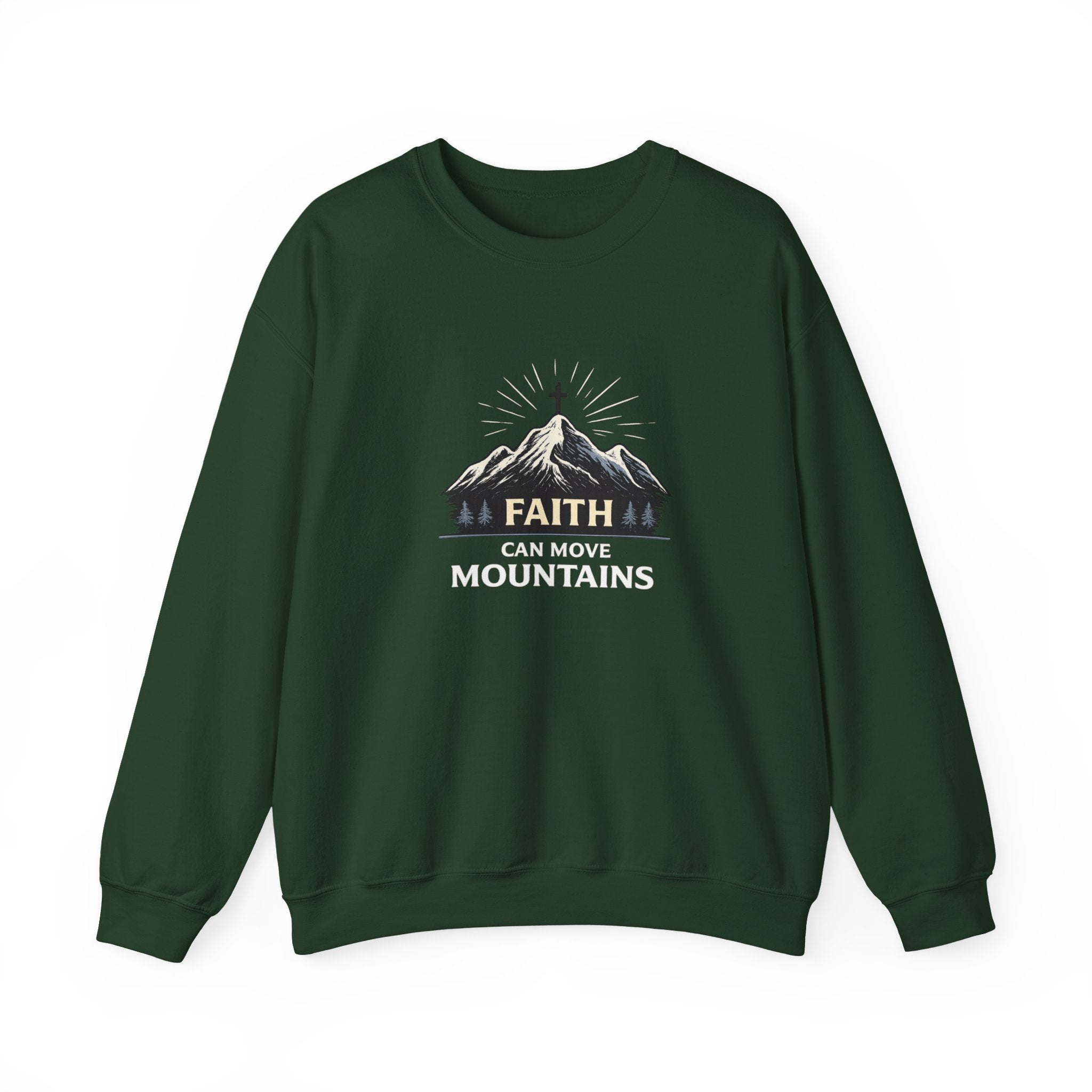 Womens Faith Can Move Mountains Crewneck Sweatshirt – Christian Inspirational Pullover
