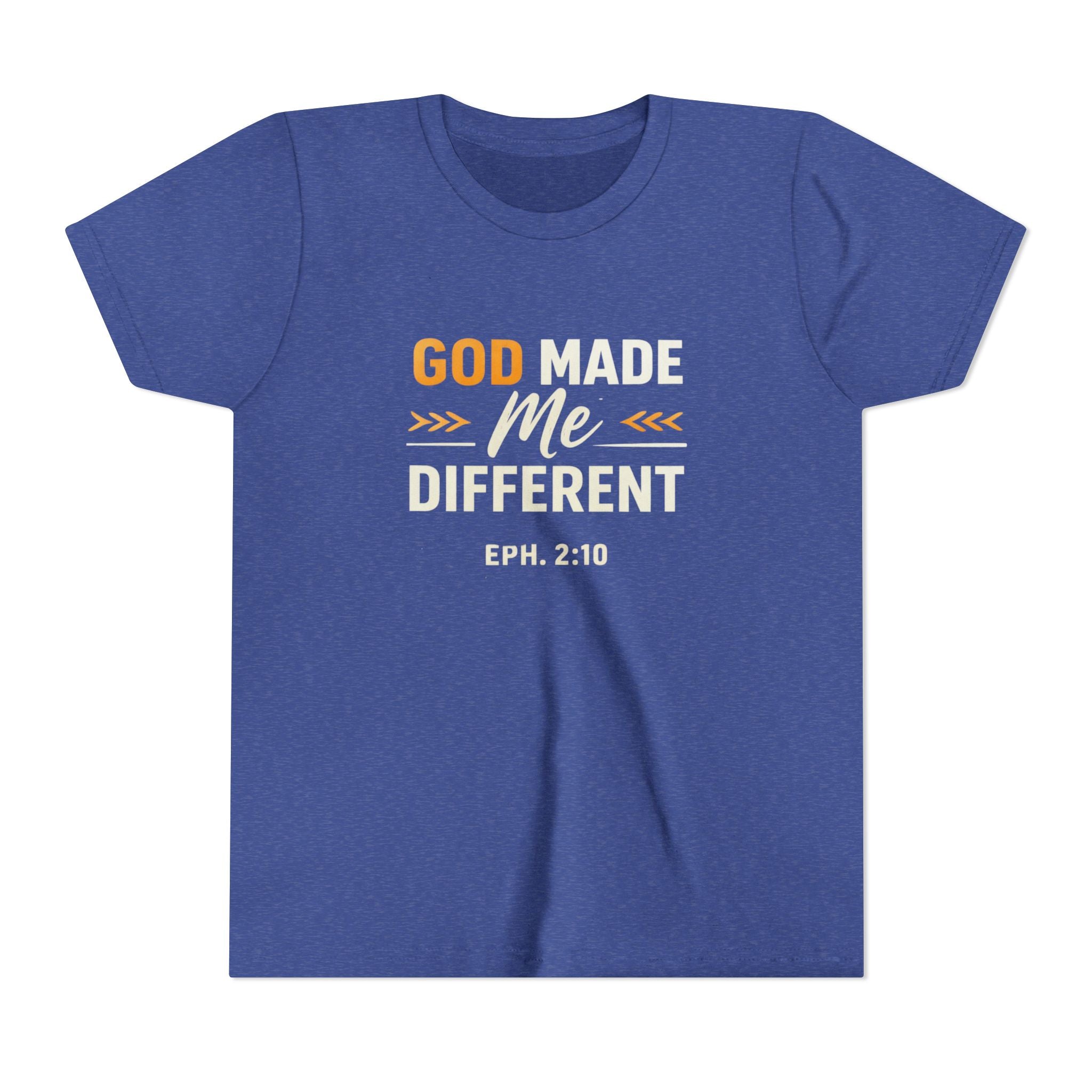 Girls Youth Tee – "God Made Me Different" Christian Kids T‑Shirt (Eph. 2:10)