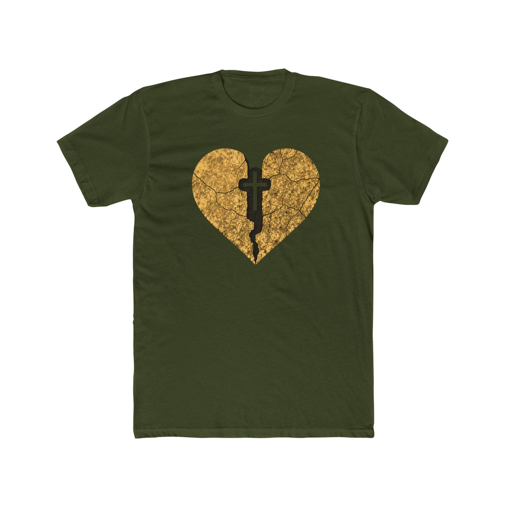 Cracked Gold Heart with Cross T-Shirt | Christian Faith Tee