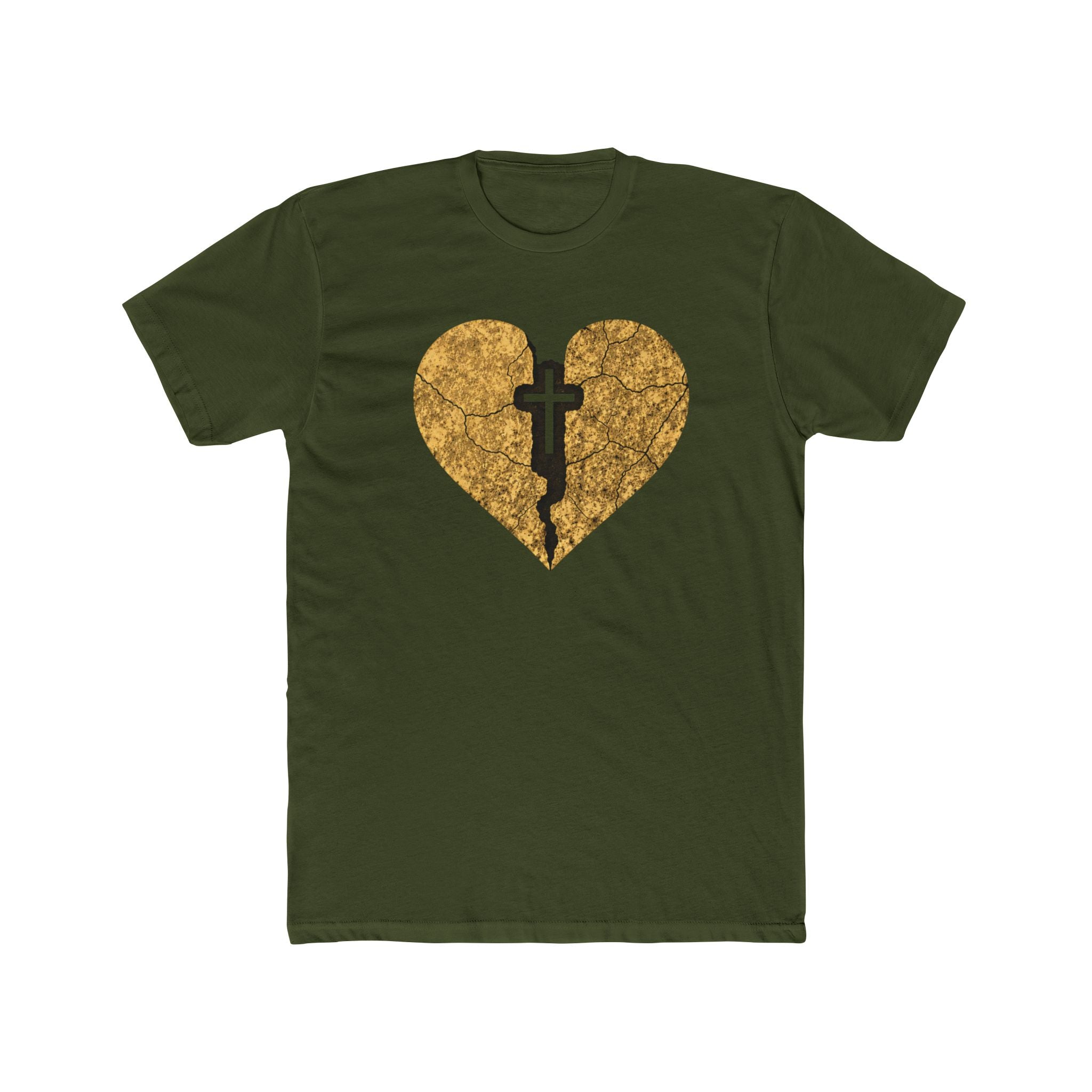 Cracked Gold Heart with Cross T-Shirt | Christian Faith Tee