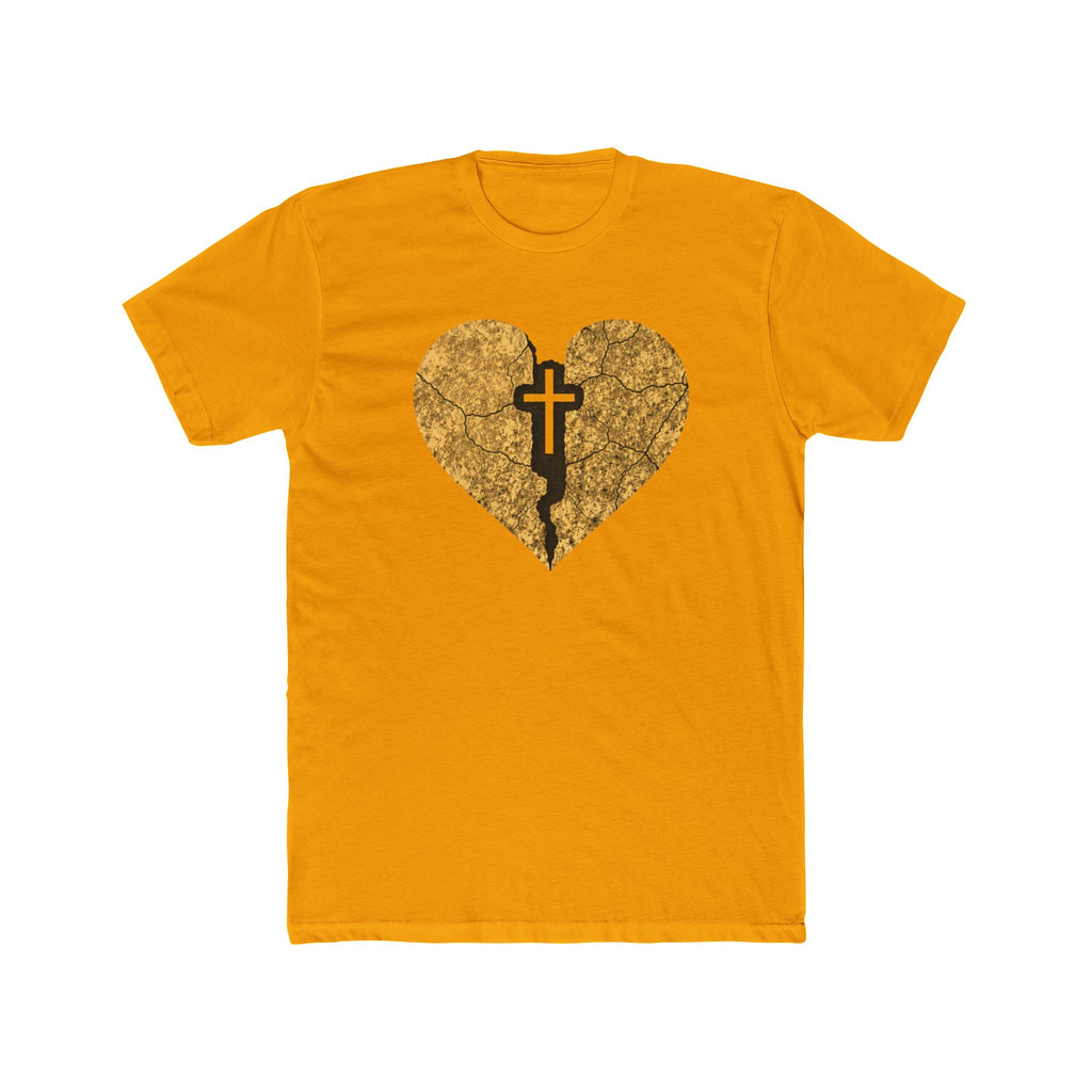 Cracked Gold Heart with Cross T-Shirt | Christian Faith Tee