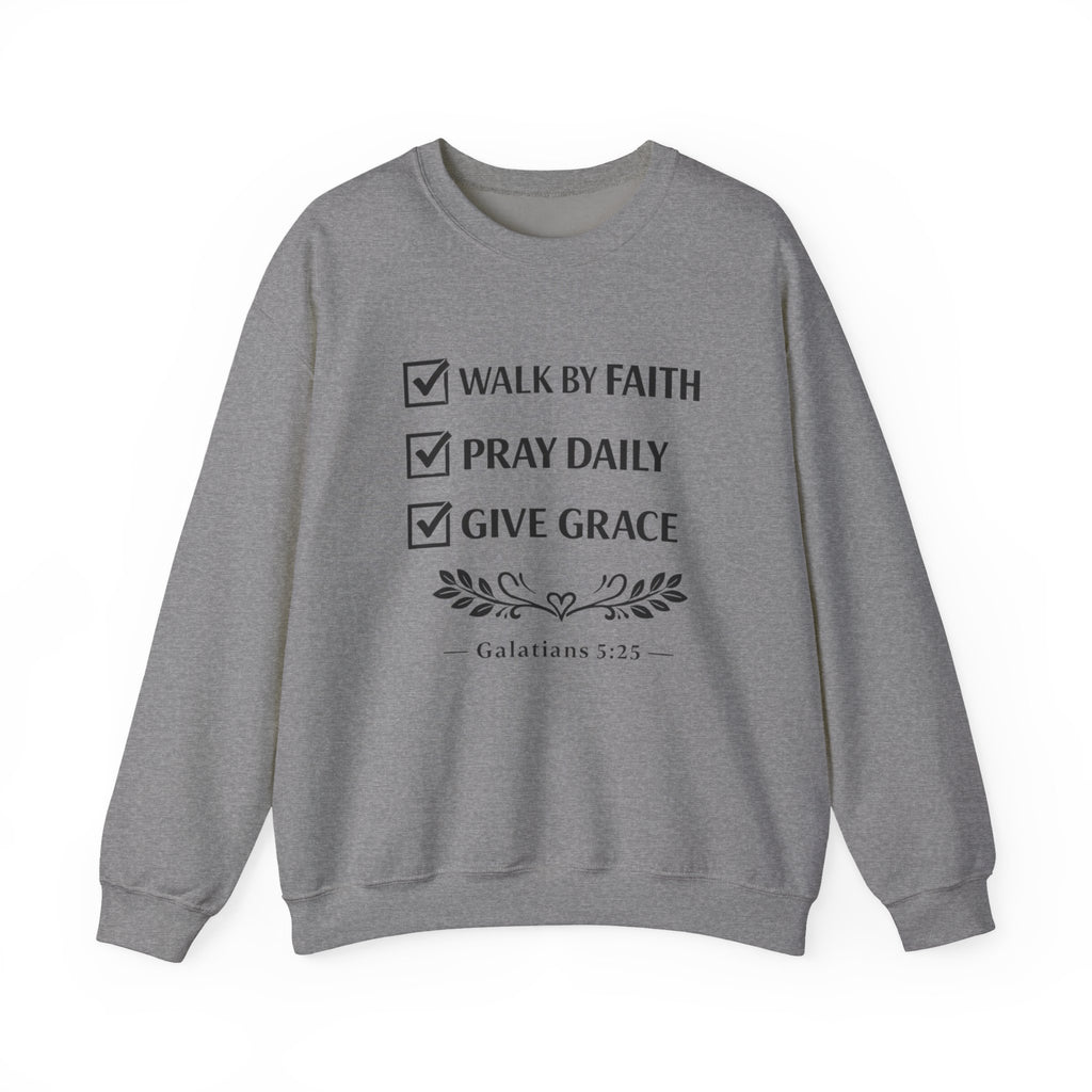 Women Faith Checklist Crewneck Sweatshirt — "Walk by Faith, Pray Daily, Give Grace"