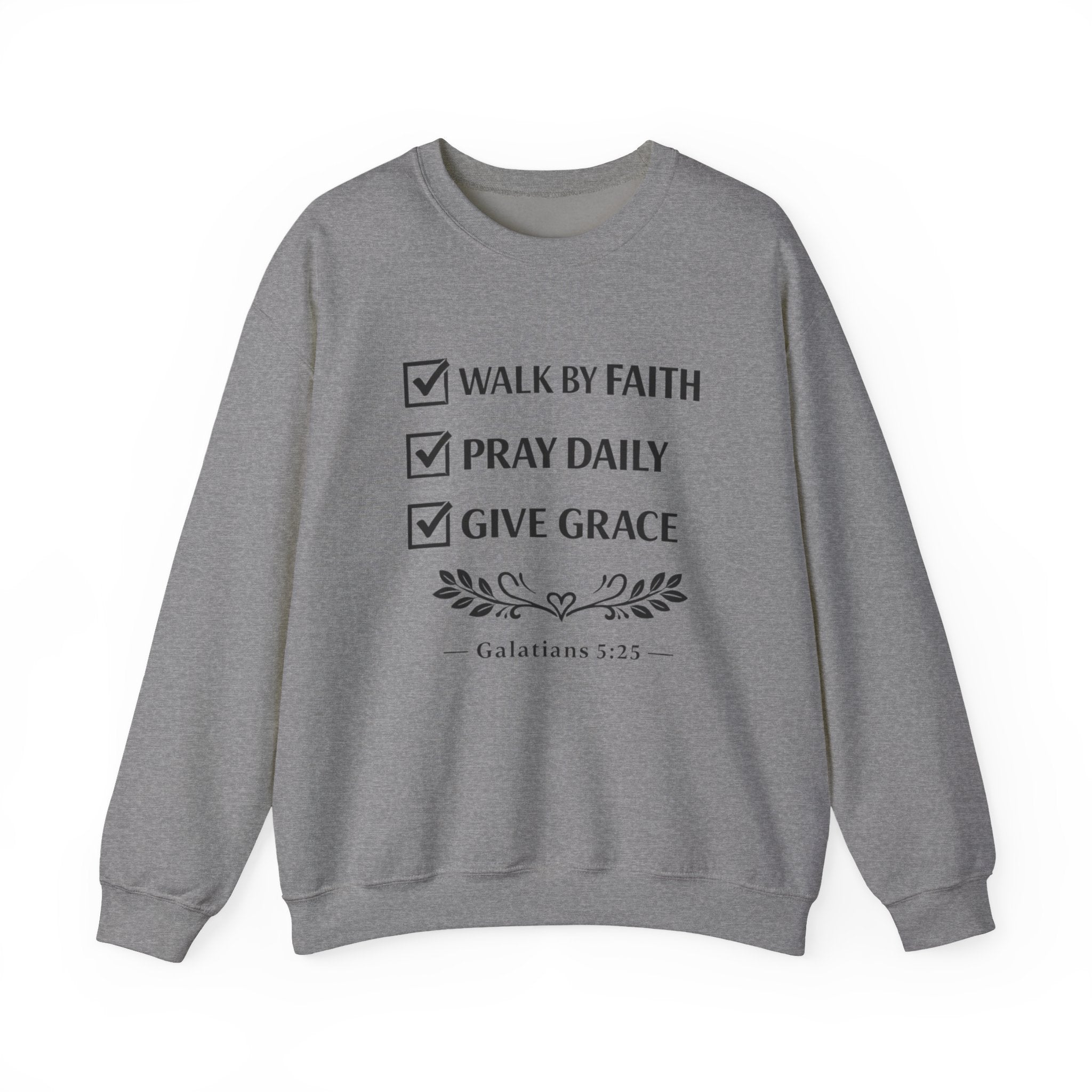 Women Faith Checklist Crewneck Sweatshirt — "Walk by Faith, Pray Daily, Give Grace"