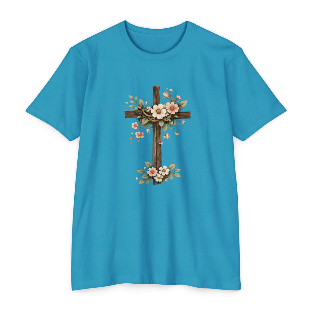 Womens Floral Cross T-Shirt — Rustic Christian Tee for Easter & Church