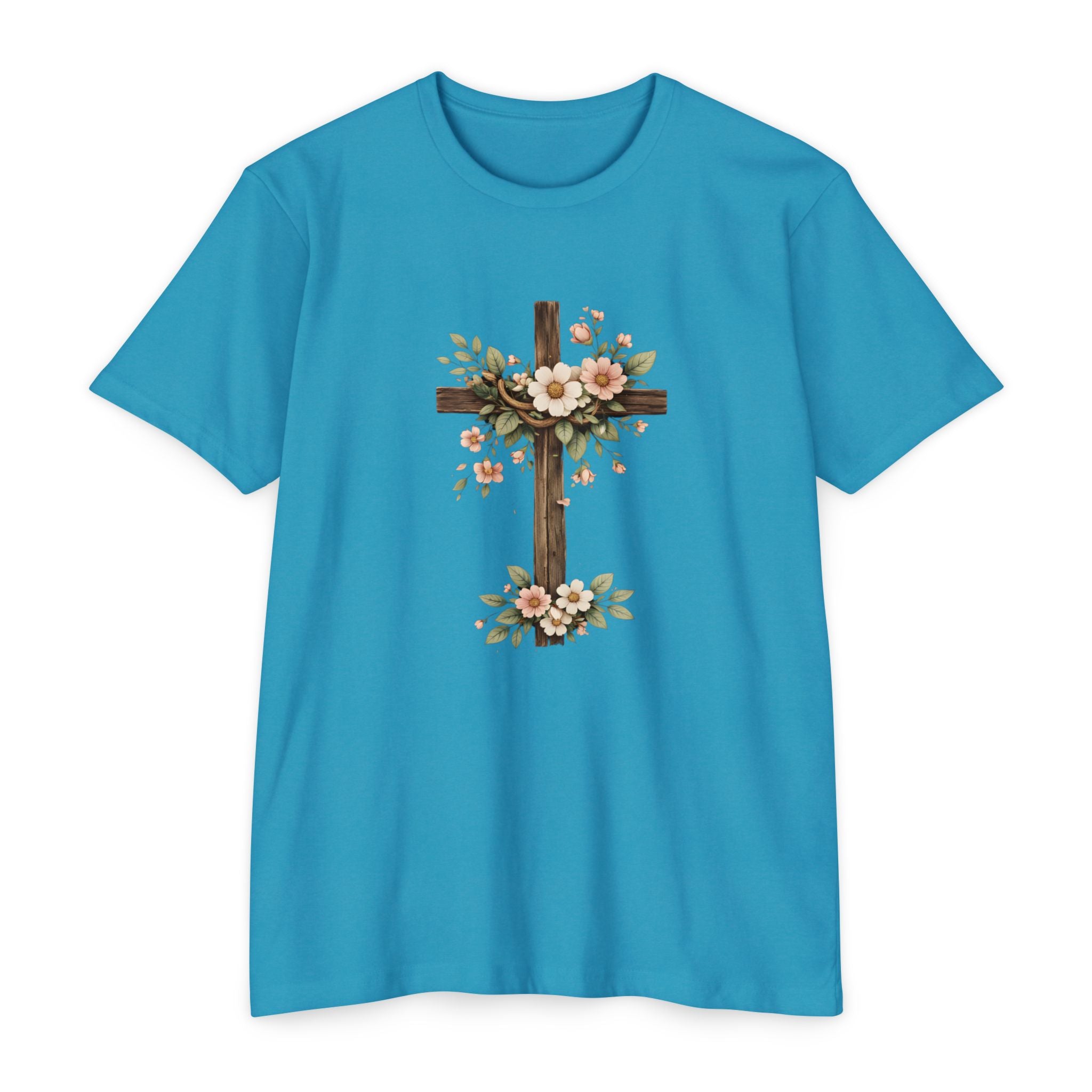 Womens Floral Cross T-Shirt — Rustic Christian Tee for Easter & Church