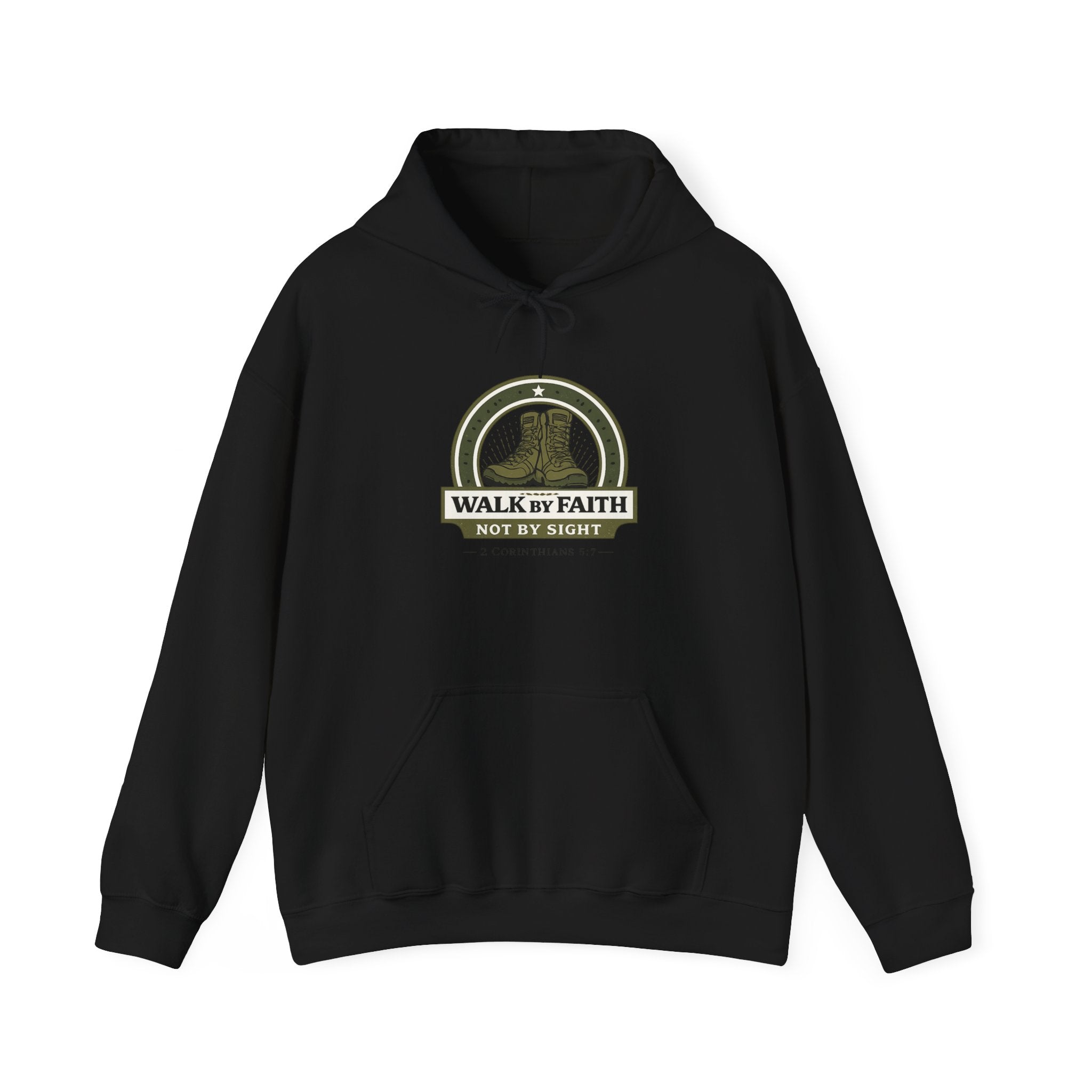 Mens Faith Hooded Sweatshirt — "Walk by Faith, Not by Sight" Christian Hoodie