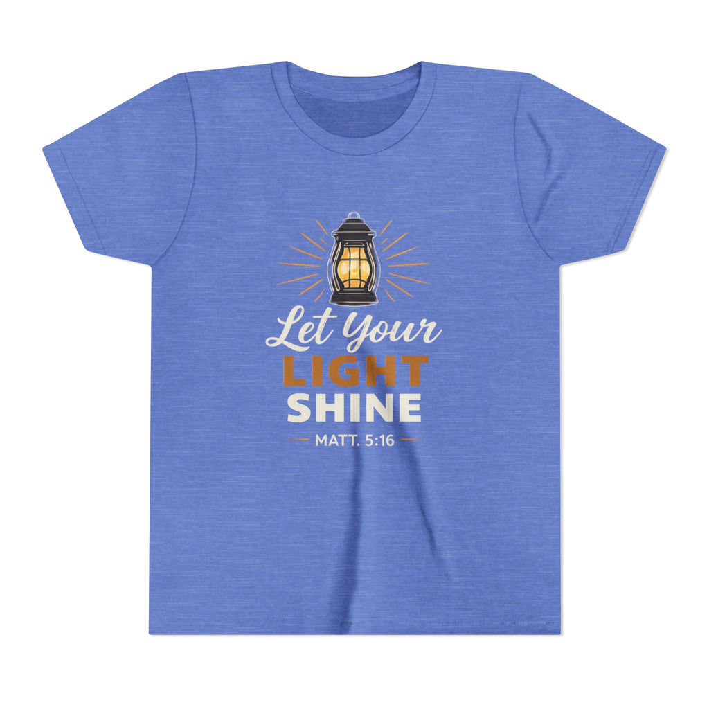 Girls Youth Tee — "Let Your Light Shine" Christian Lantern Shirt (Matt. 5:16)