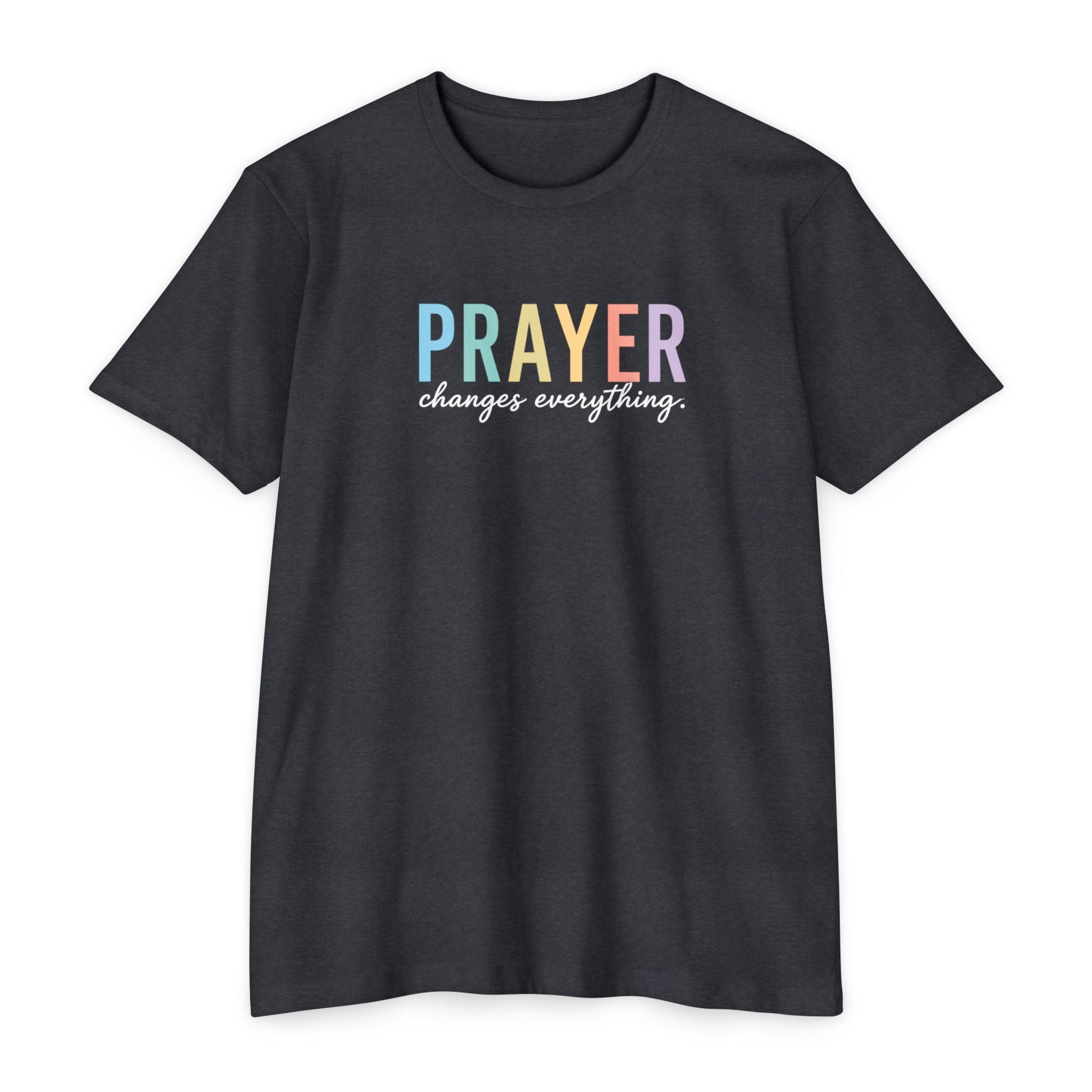 Womens Prayer Graphic T-Shirt — Colorful Typographic Faith Tee
