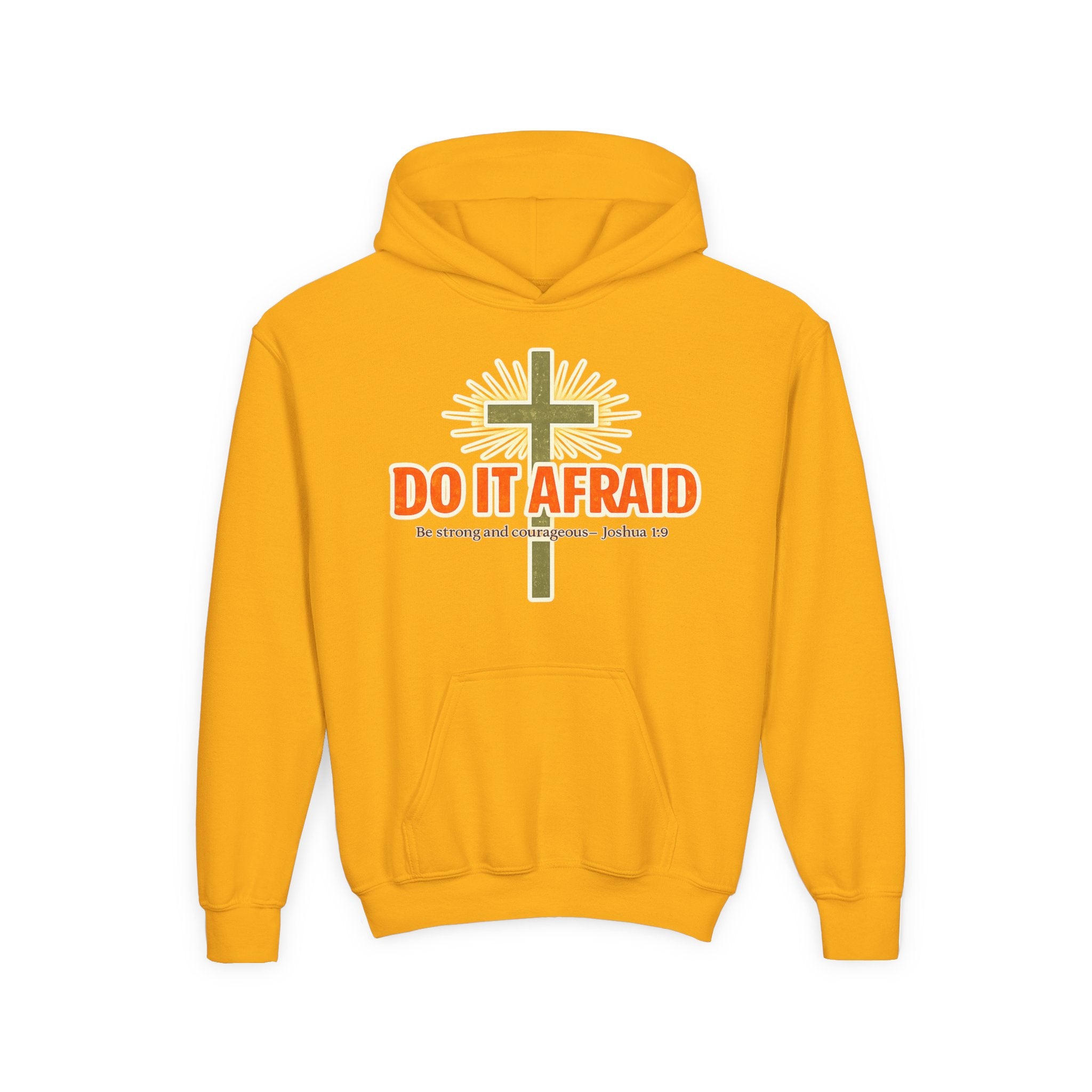 Youth Hoodie - "Do It Afraid" Inspirational Christian Cross Sweatshirt (Joshua 1:9)