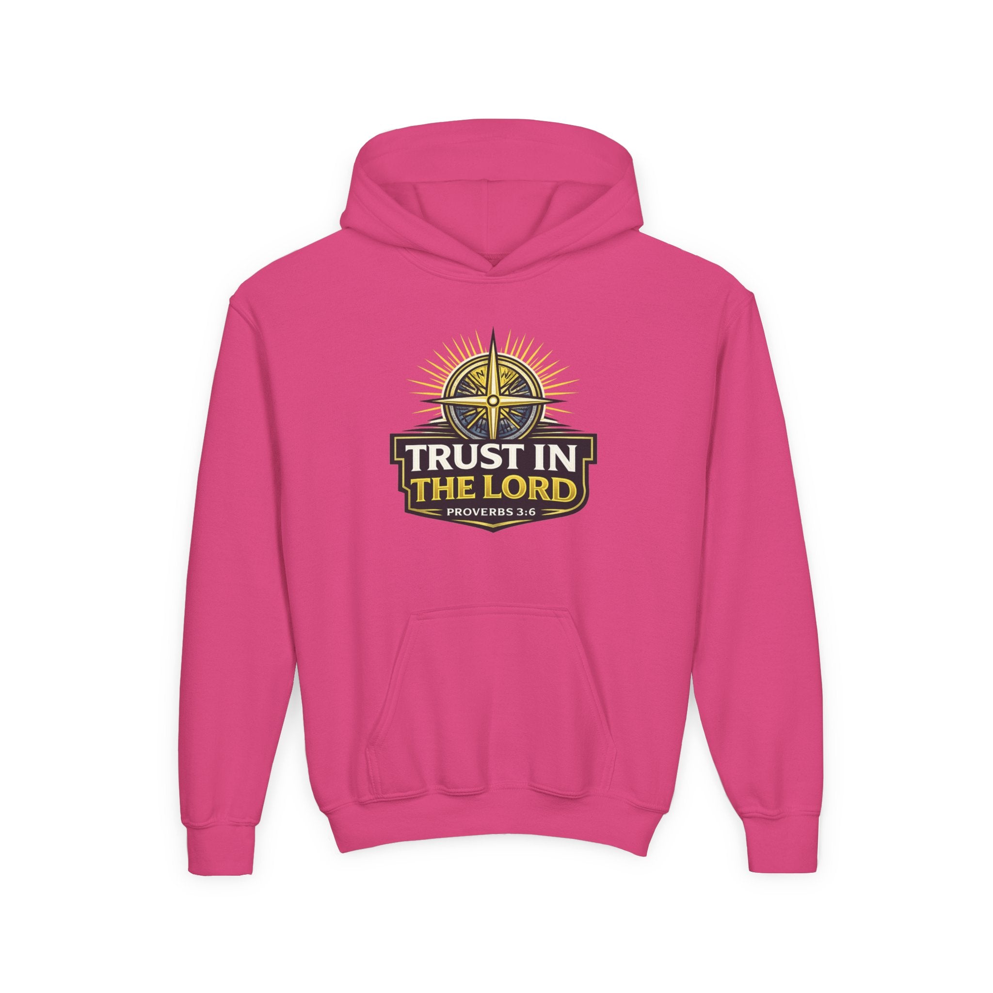 Youth Hoodie — "Trust in the Lord" Christian Compass Sweatshirt (Proverbs 3:5)