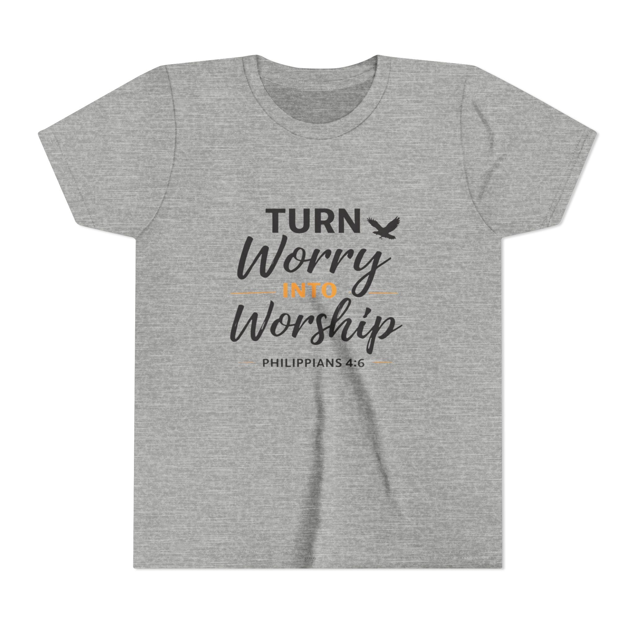 Boys Youth Tee - "Turn Worry Into Worship" Philippians 4:6 Christian Kids Shirt