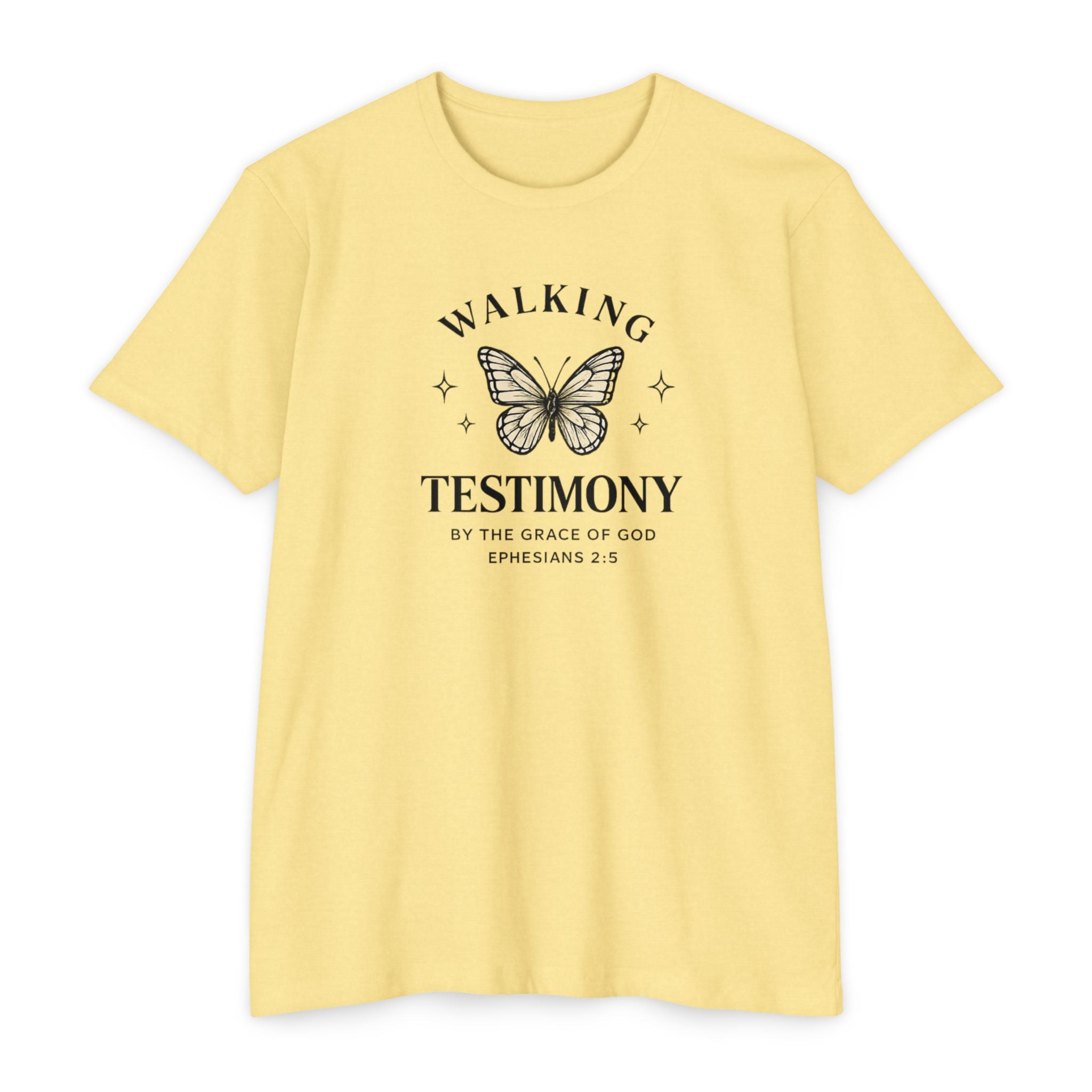 Womens Walking Testimony T-Shirt — “By the Grace of God” Christian Tee (Ephesians 2:8)