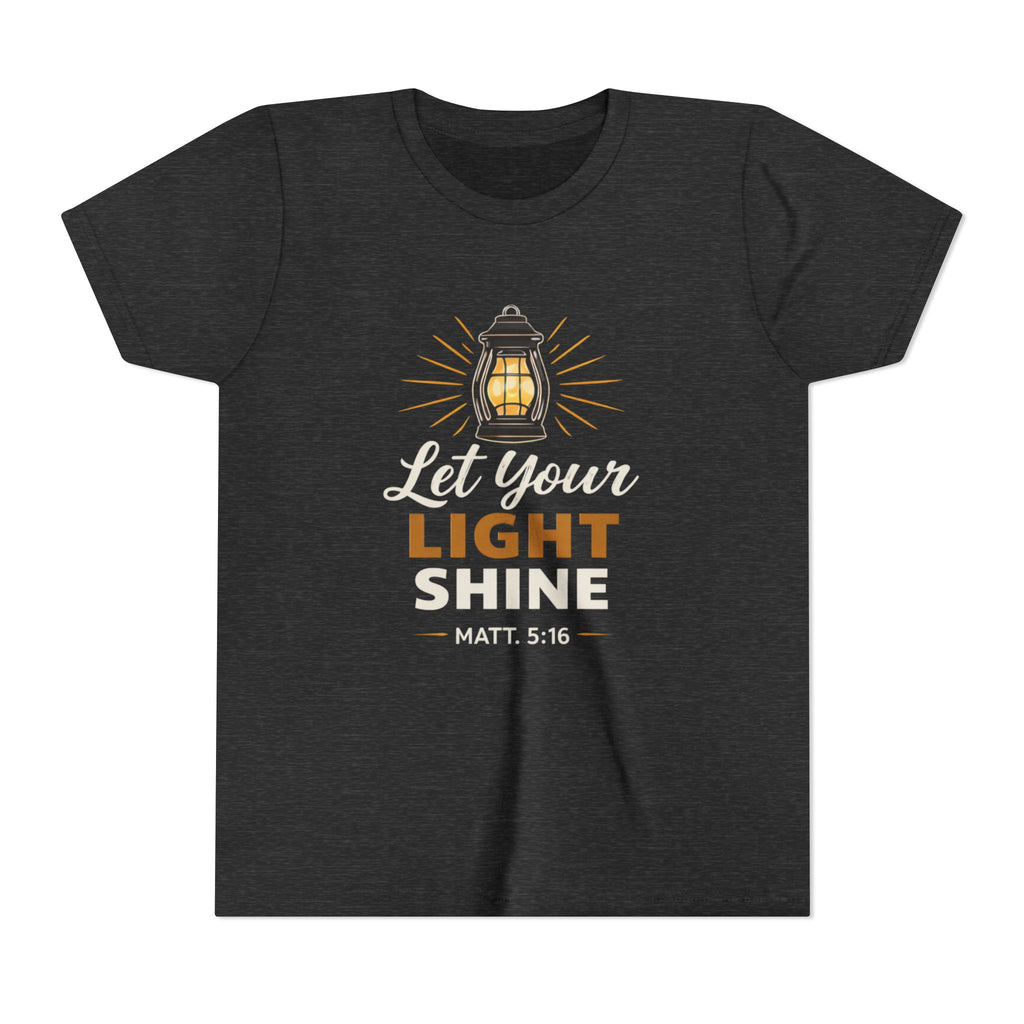 Girls Youth Tee — "Let Your Light Shine" Christian Lantern Shirt (Matt. 5:16)