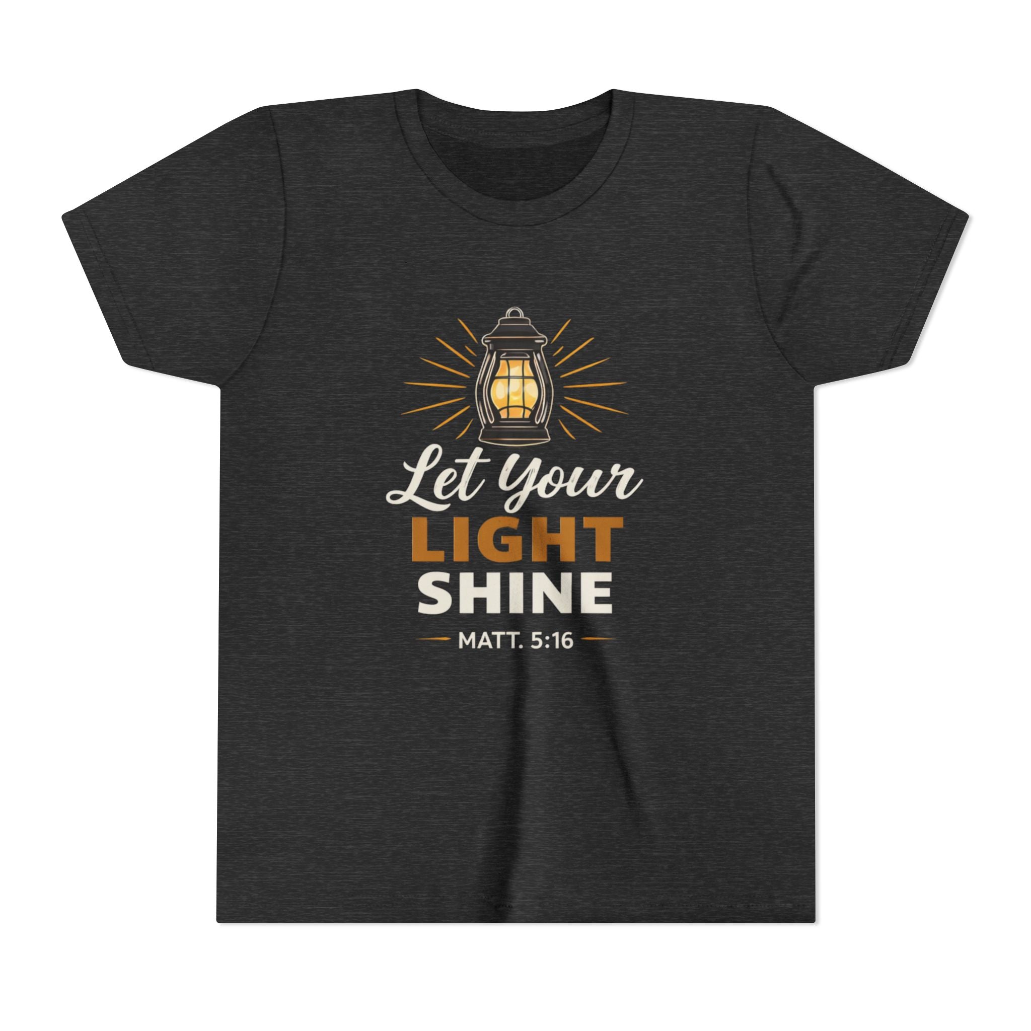 Girls Youth Tee — "Let Your Light Shine" Christian Lantern Shirt (Matt. 5:16)