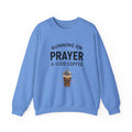 Womens Sweatshirt – "Running on Prayer & Iced Coffee" Crewneck