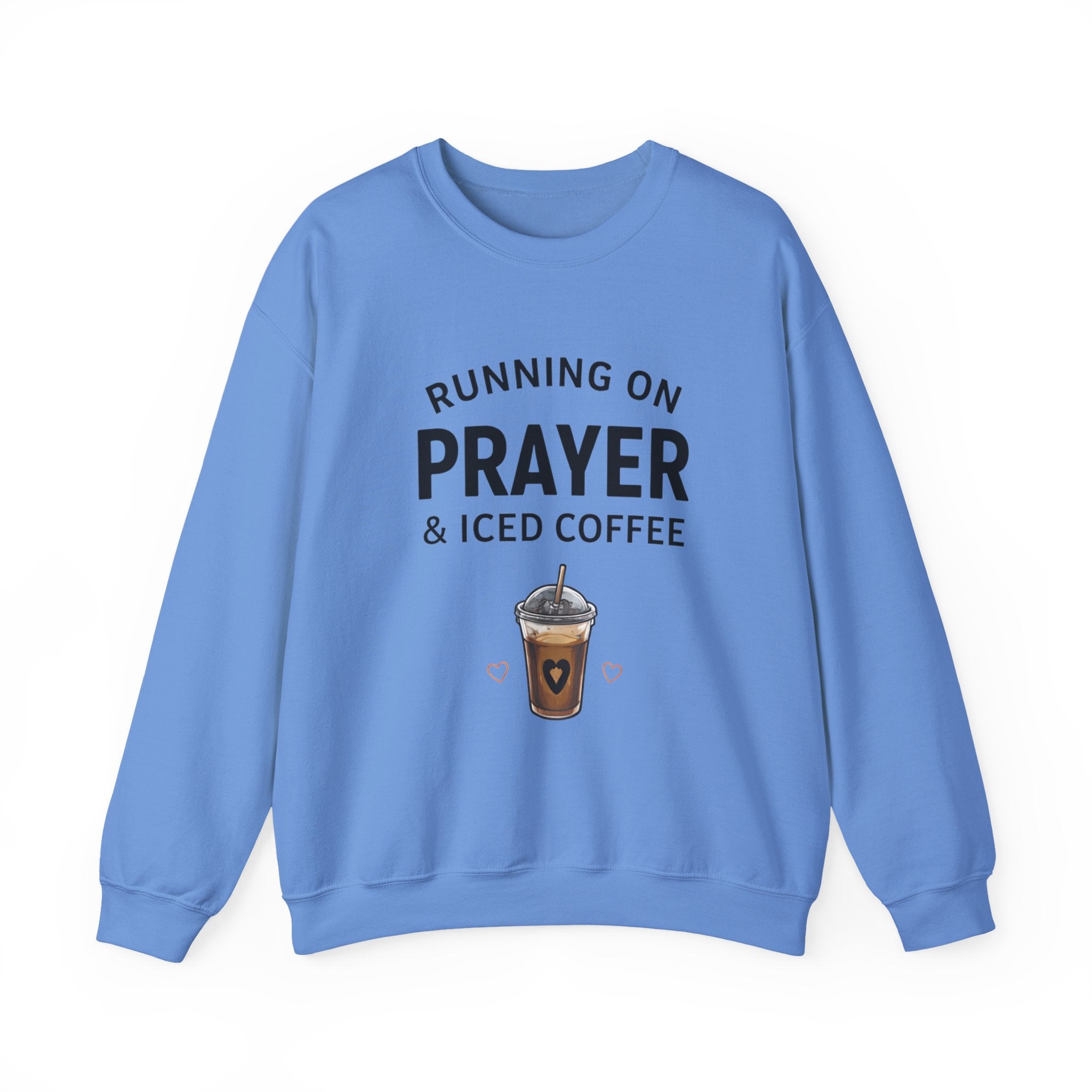 Womens Sweatshirt – "Running on Prayer & Iced Coffee" Crewneck