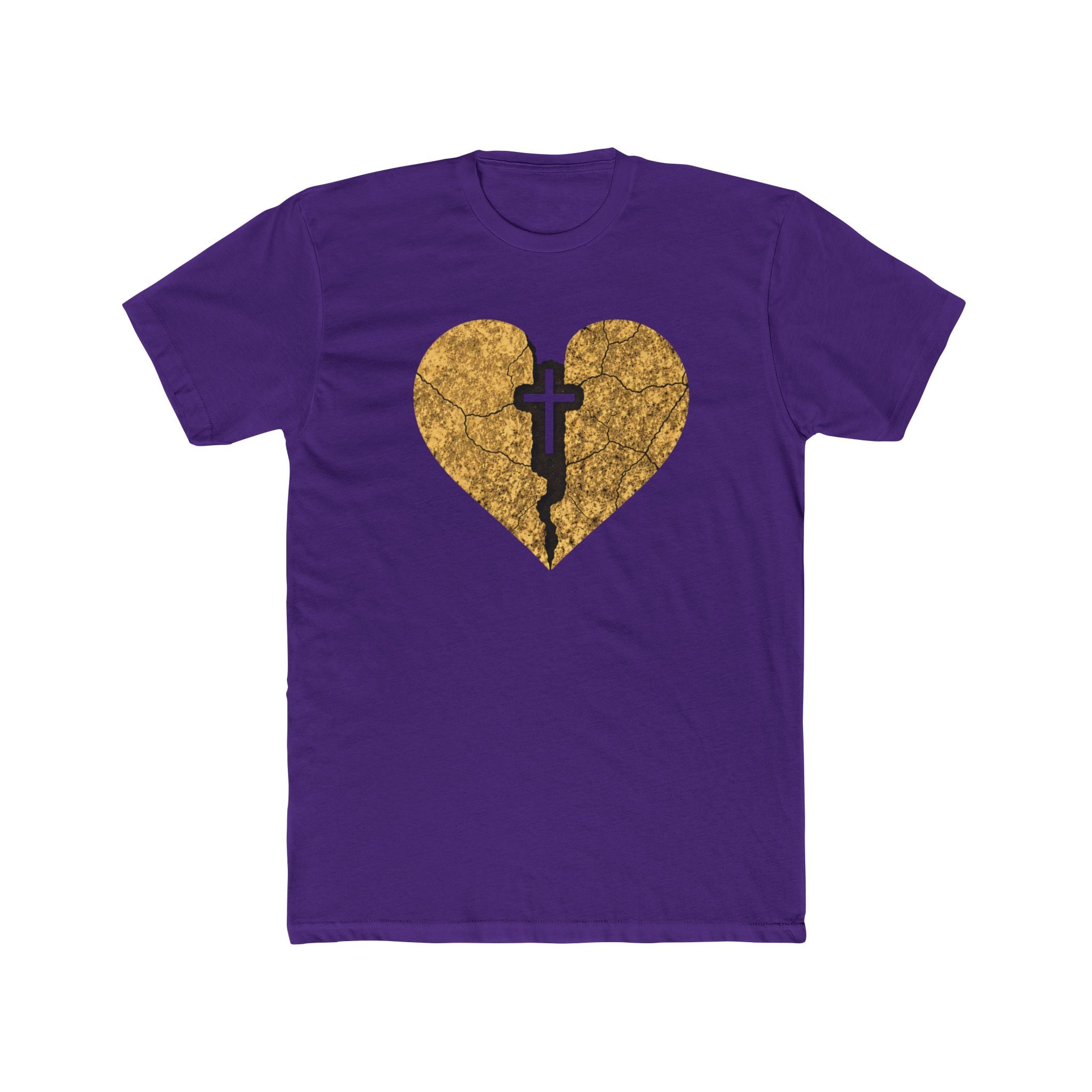 Cracked Gold Heart with Cross T-Shirt | Christian Faith Tee