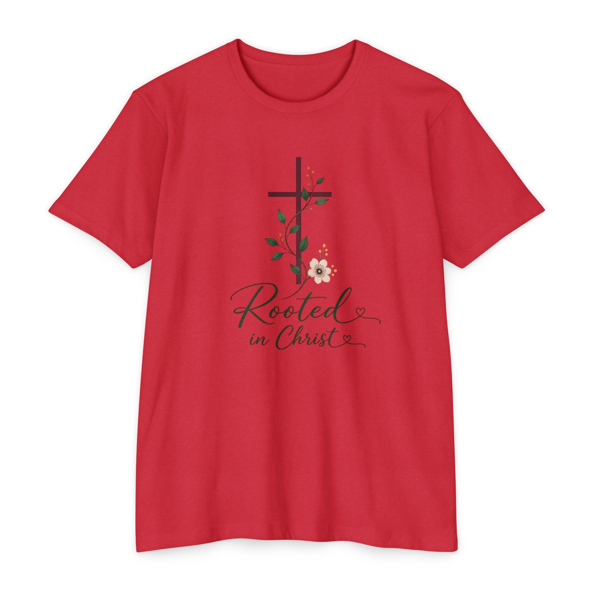 Womens Rooted in Christ Bible and Cross T-shirt | Christian Faith Tee