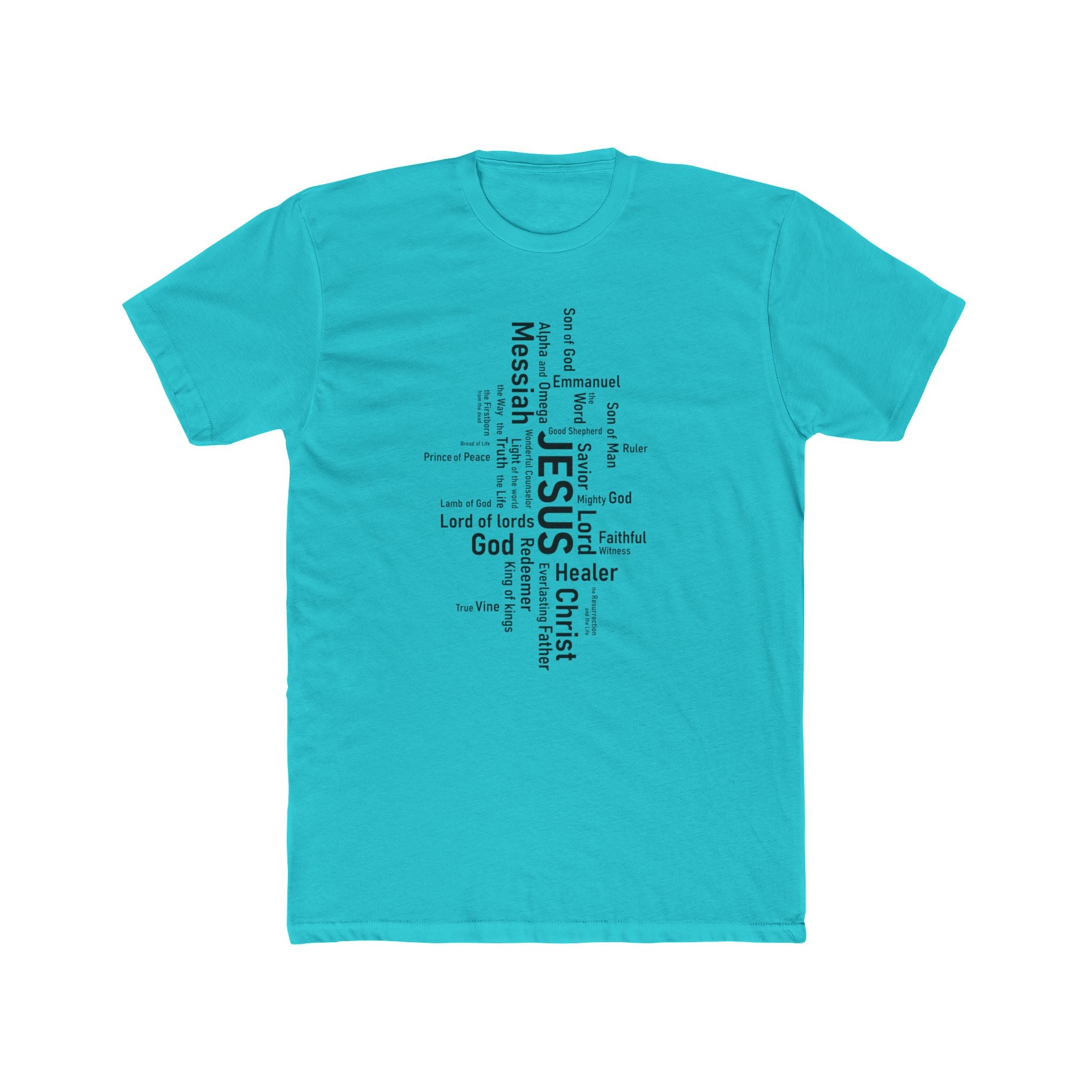 Mens Christian Jesus Word Cloud T-Shirt — Faith-Based Cross Tee