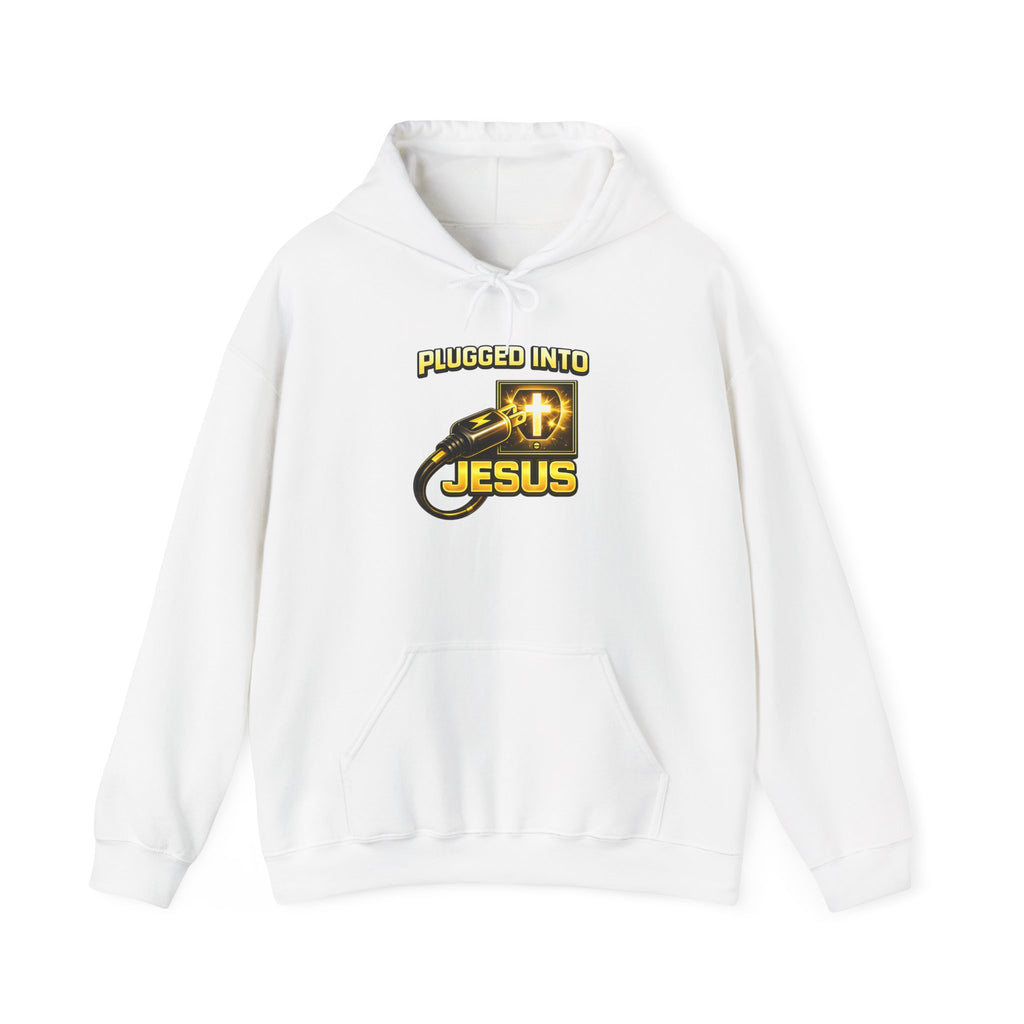 Plugged Into Jesus Hoodie — Christian Faith Graphic Pullover