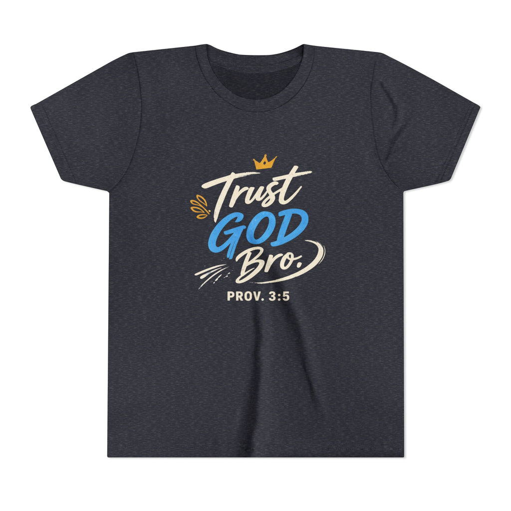 Boys Trust God Bro Youth Tee – Prov. 3:5 Faith Graphic Shirt