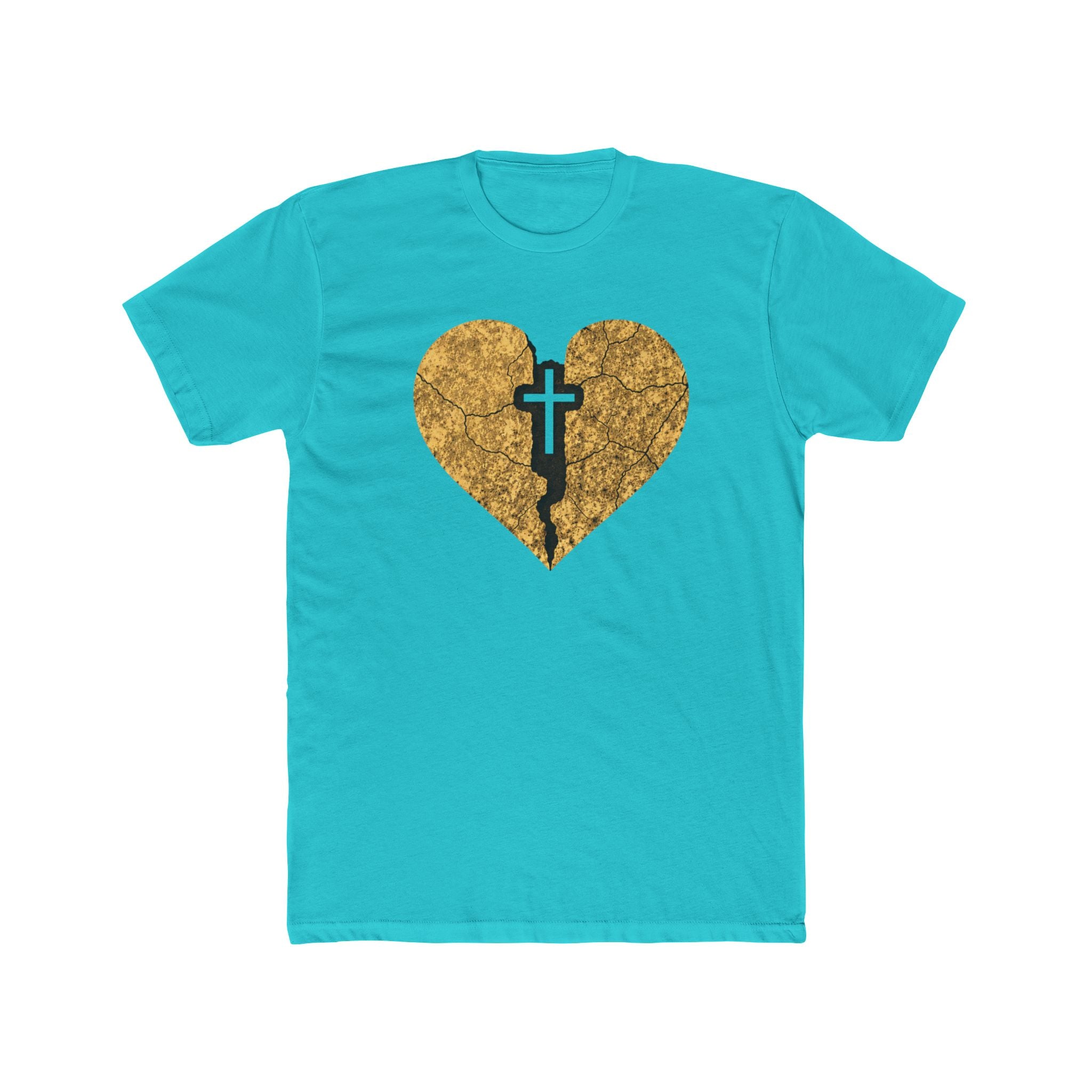 Cracked Gold Heart with Cross T-Shirt | Christian Faith Tee
