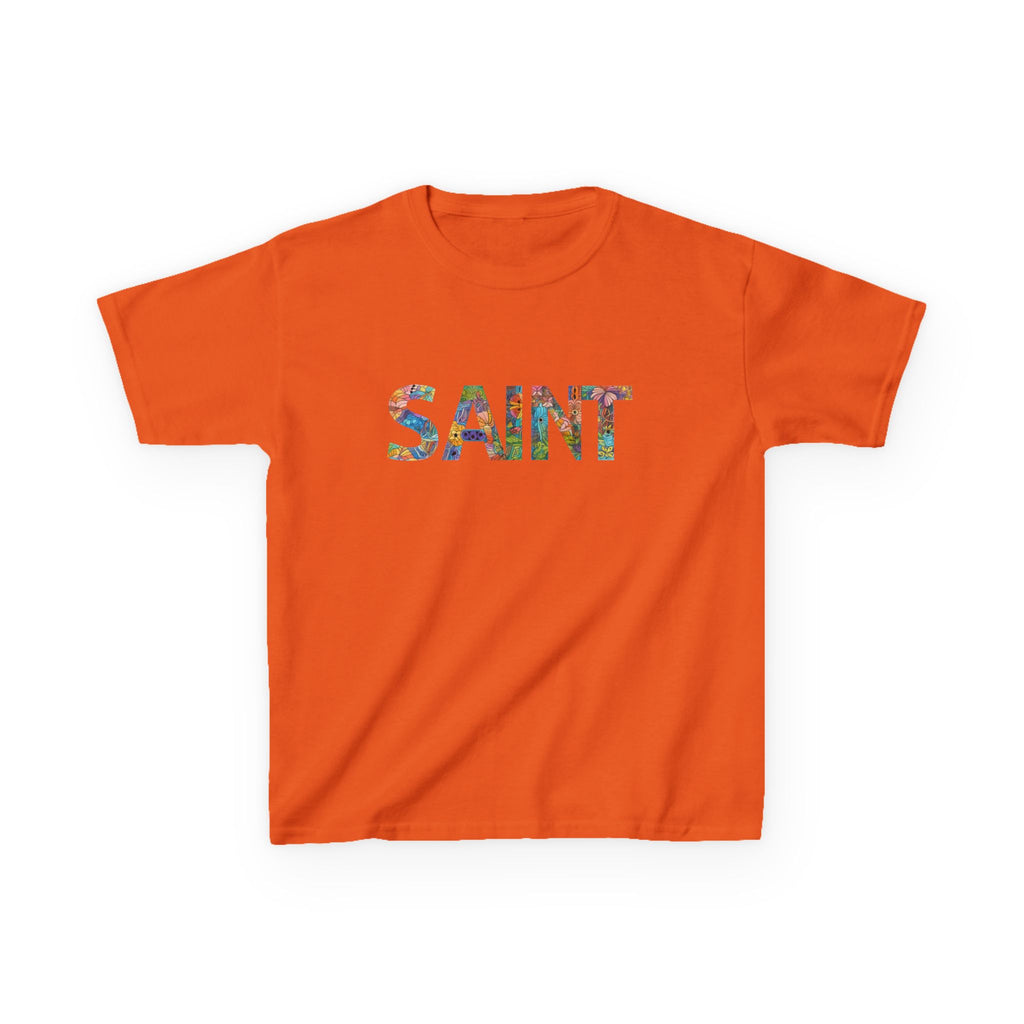 Boys Saint Kids T‑Shirt — Colorful Patterned Lettering Tee for Children
