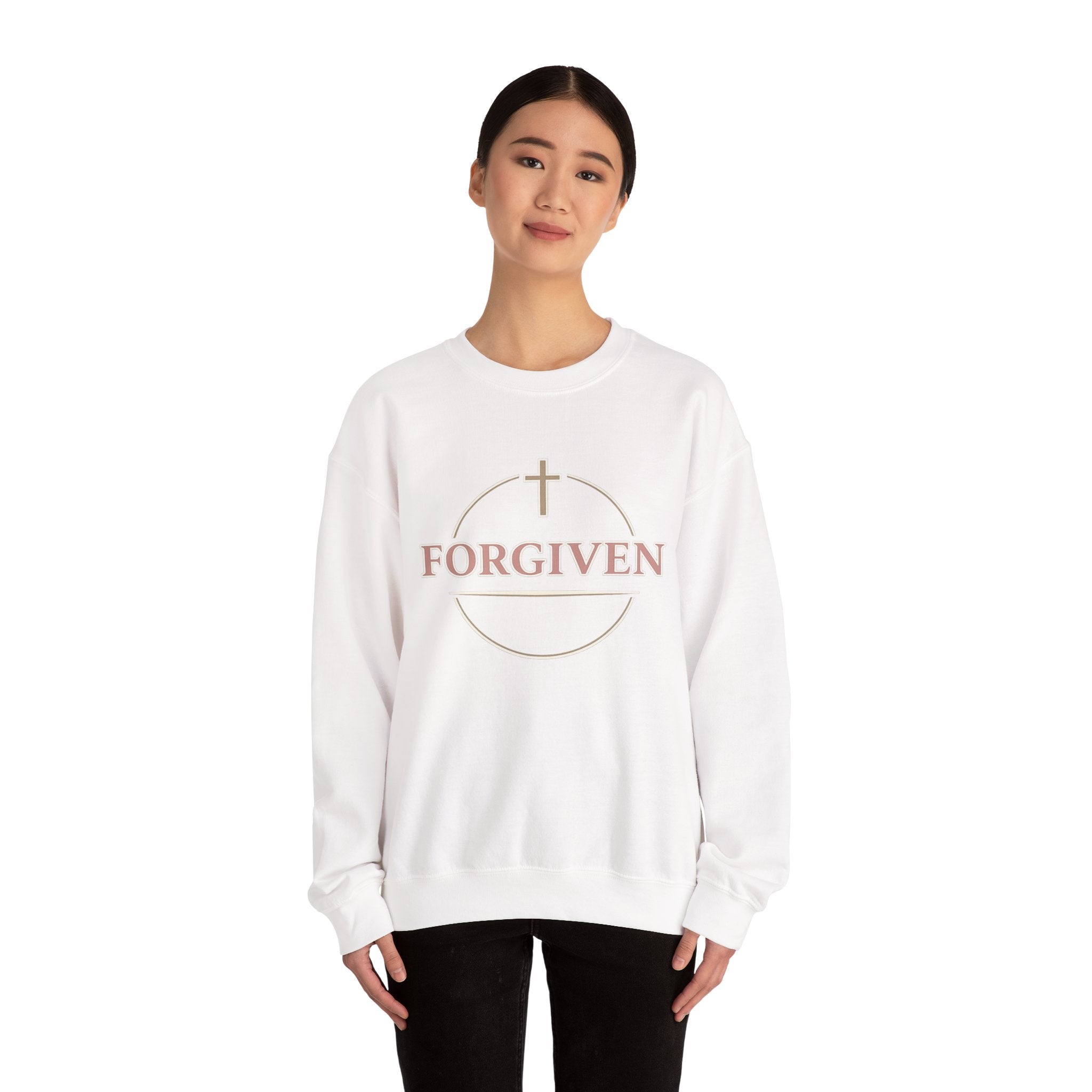Womens Forgiven Crewneck Sweatshirt — Christian Faith Cross Pullover