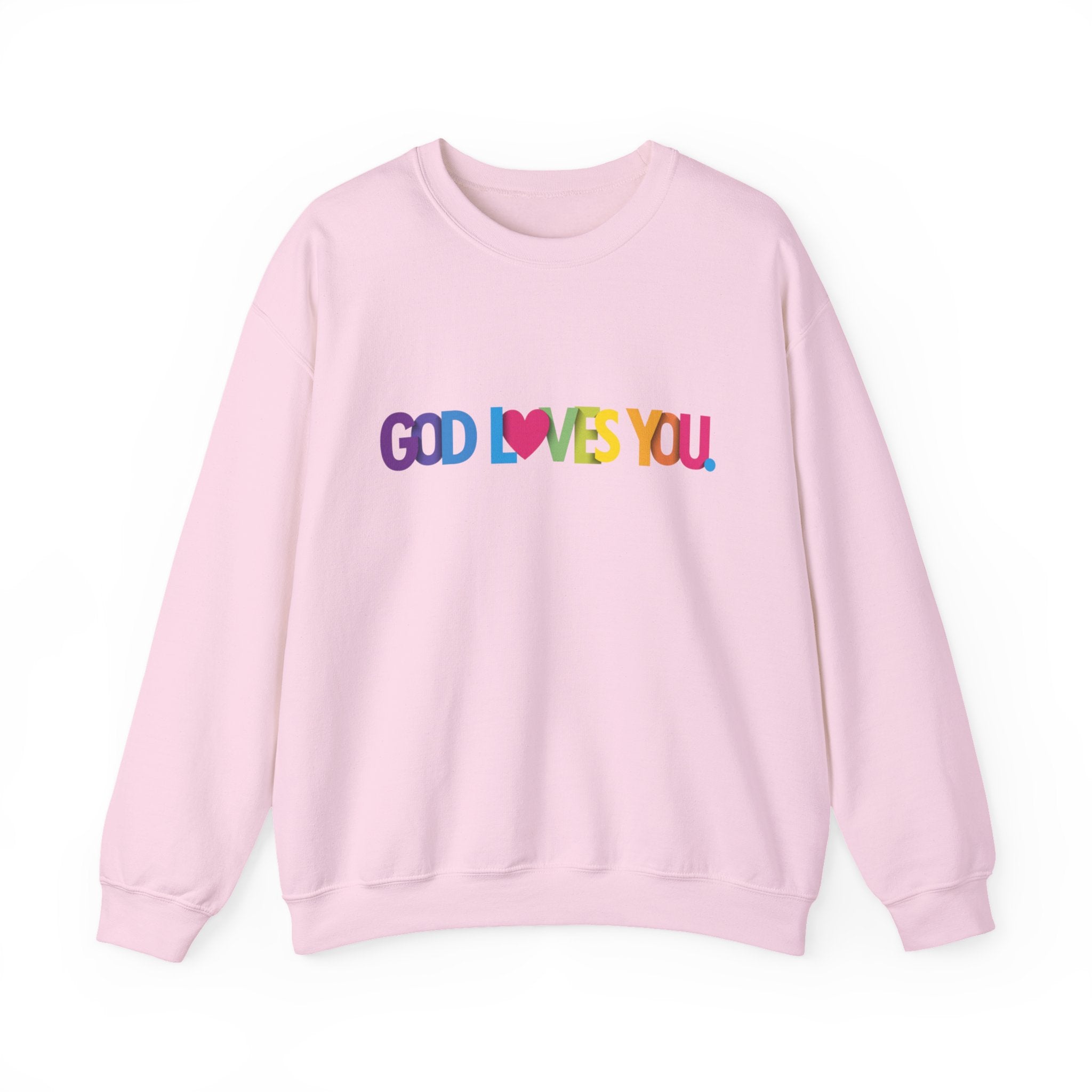 God Loves You Crewneck Sweatshirt — Rainbow Faith Graphic
