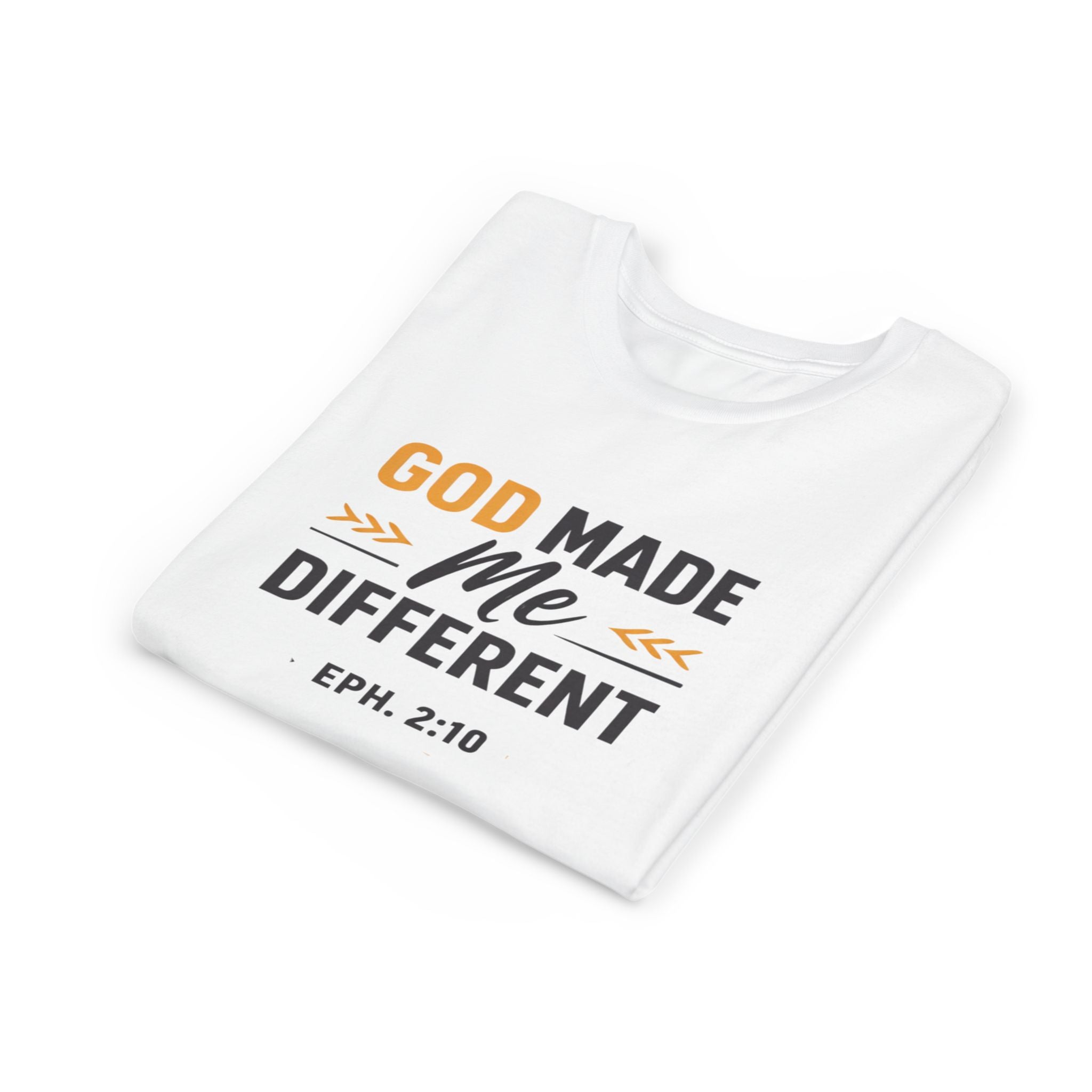 Girls Youth Tee – "God Made Me Different" Christian Kids T‑Shirt (Eph. 2:10)