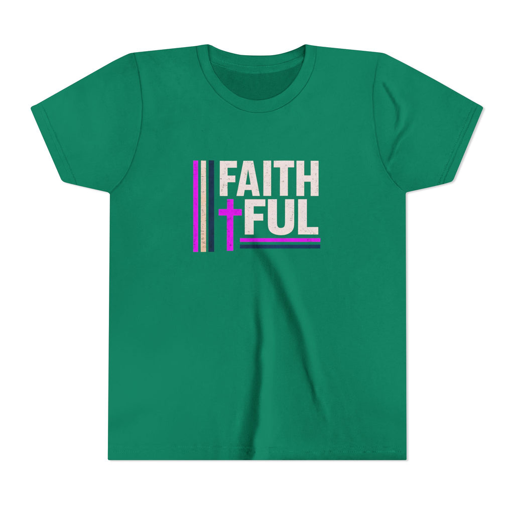 Girls Faithful Youth Tee — Kids Christian Cross T-Shirt (Pink & Black)