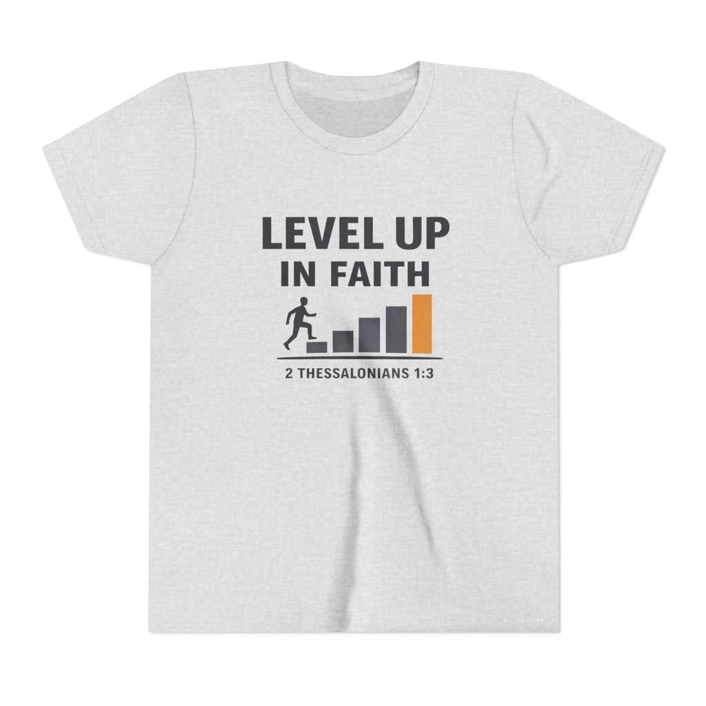 Boys Youth Tee - "Level Up in Faith" Christian Kids T-Shirt (2 Thessalonians 1:3)