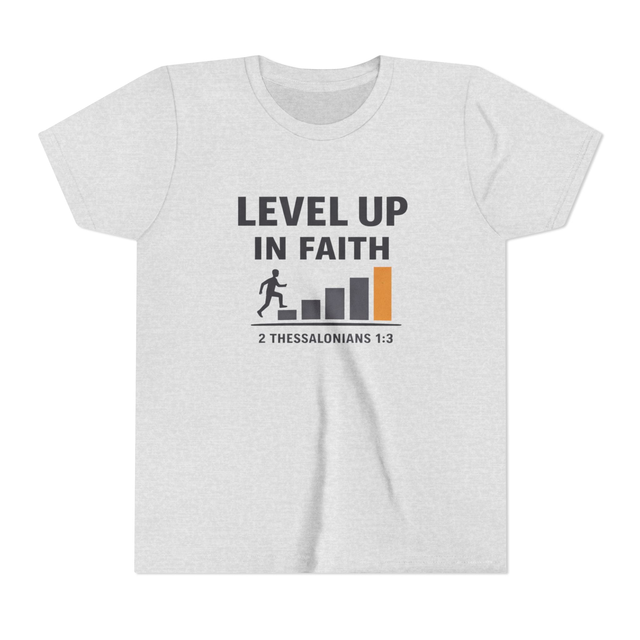 Boys Youth Tee - "Level Up in Faith" Christian Kids T-Shirt (2 Thessalonians 1:3)