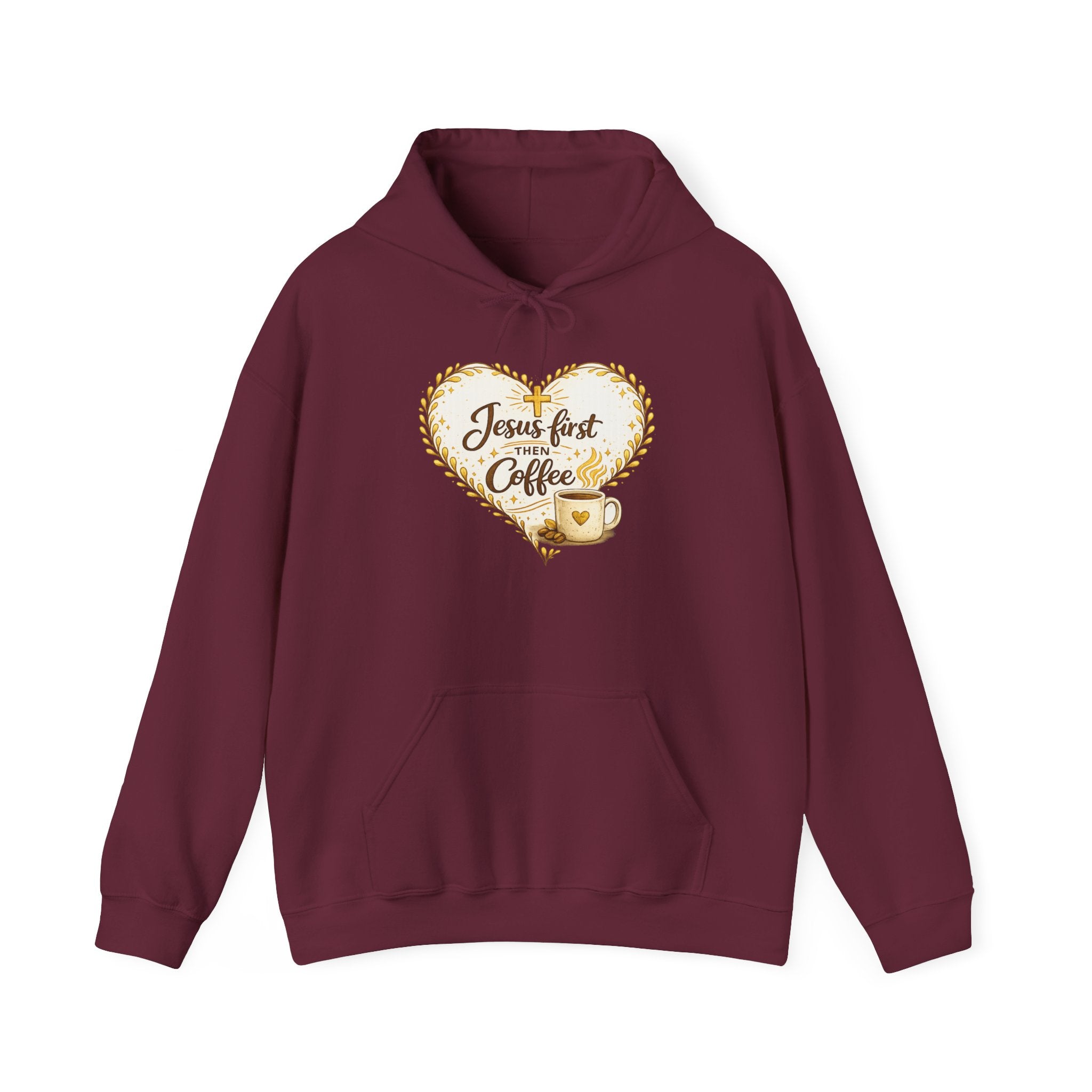 Womens Jesus First Coffee Hoodie – Christian Faith & Coffee Heart Design