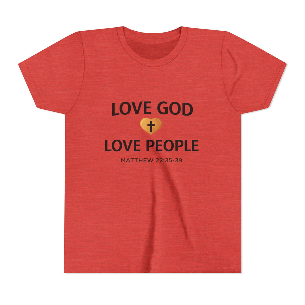 Boys Youth Tee — "Love God Love People" Bible Verse Matthew 22:37-39 Christian Kids Shirt