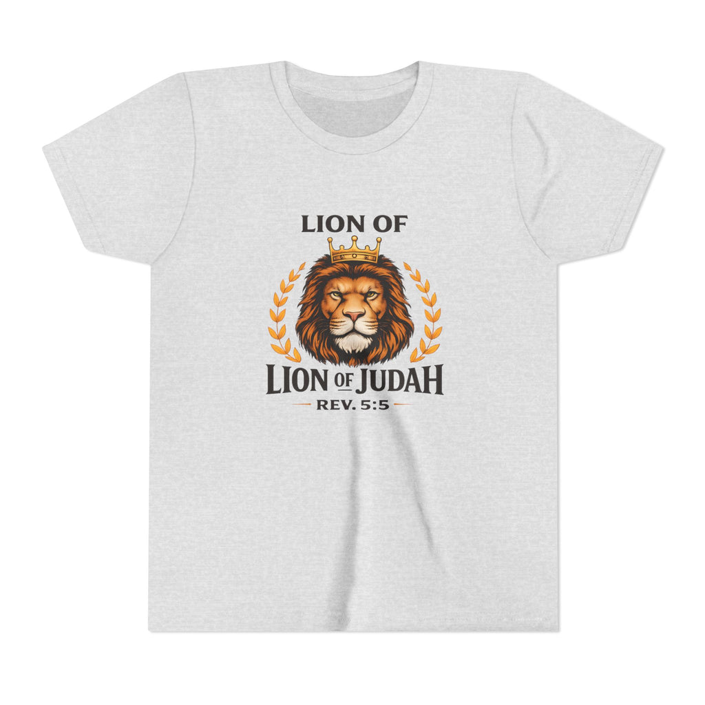 Boys Youth T-Shirt — 'Lion of Judah' Crowned Lion Biblical Tee (Rev. 5:5)