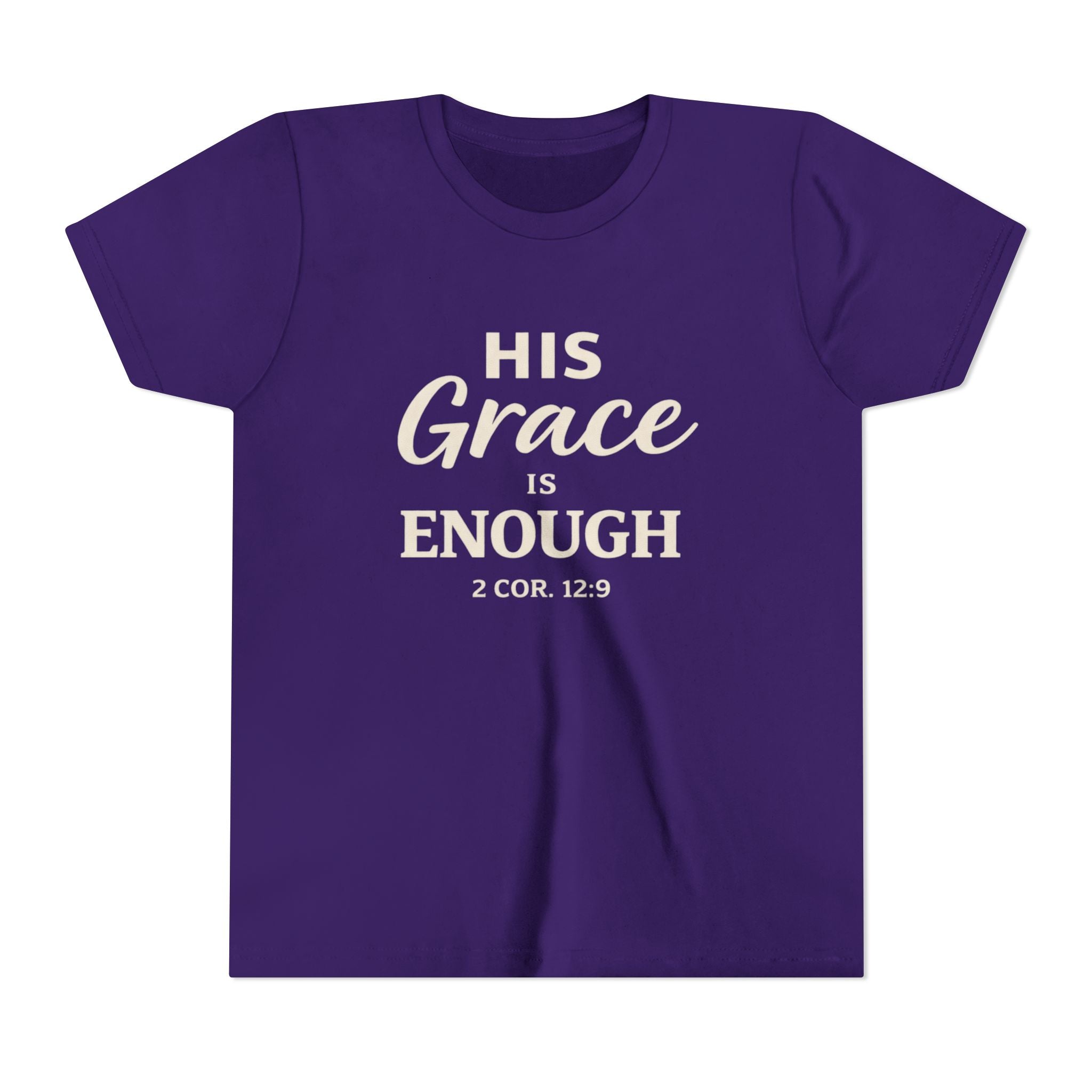 Boys Youth Tee — "His Grace Is Enough" Christian Faith Shirt (2 Cor. 12:9)