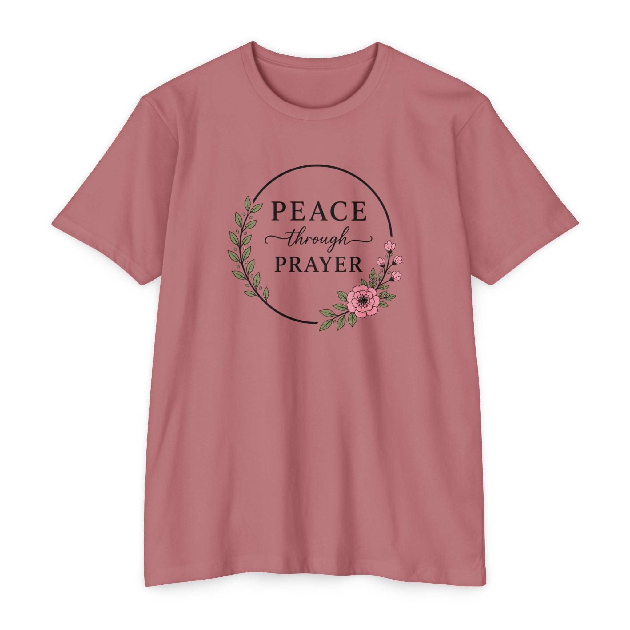 Womens Peace Through Prayer T-Shirt | Christian Faith Cross