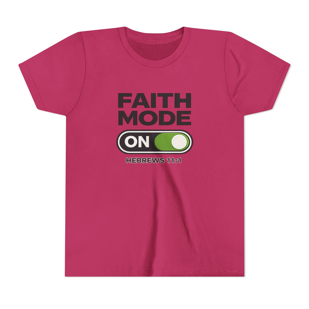 Youth Tee – "Faith Mode On" Christian Kids Shirt (Hebrews 11:1)