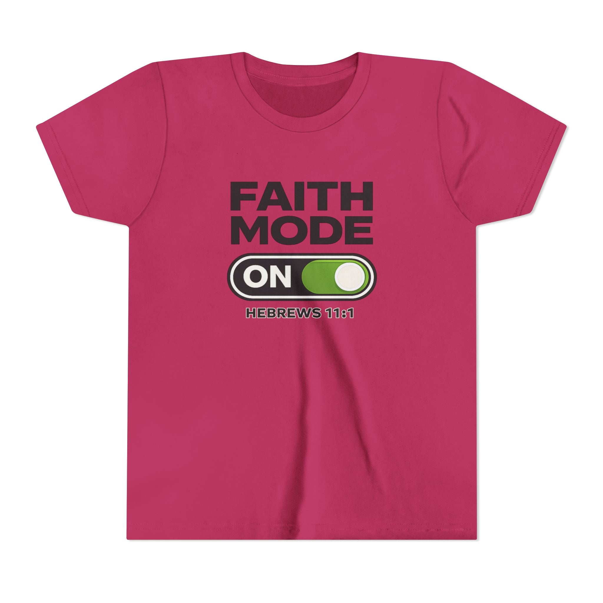 Youth Tee – "Faith Mode On" Christian Kids Shirt (Hebrews 11:1)