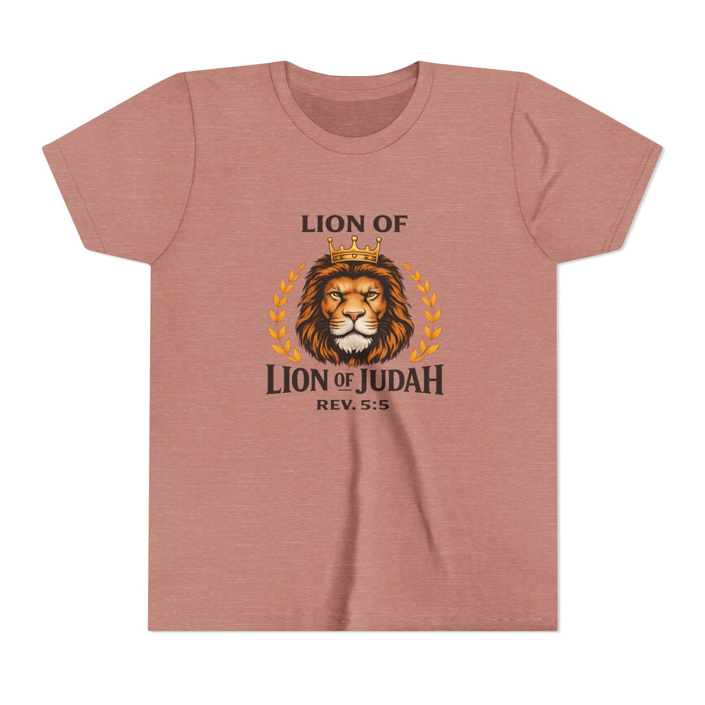 Boys Youth T-Shirt — 'Lion of Judah' Crowned Lion Biblical Tee (Rev. 5:5)