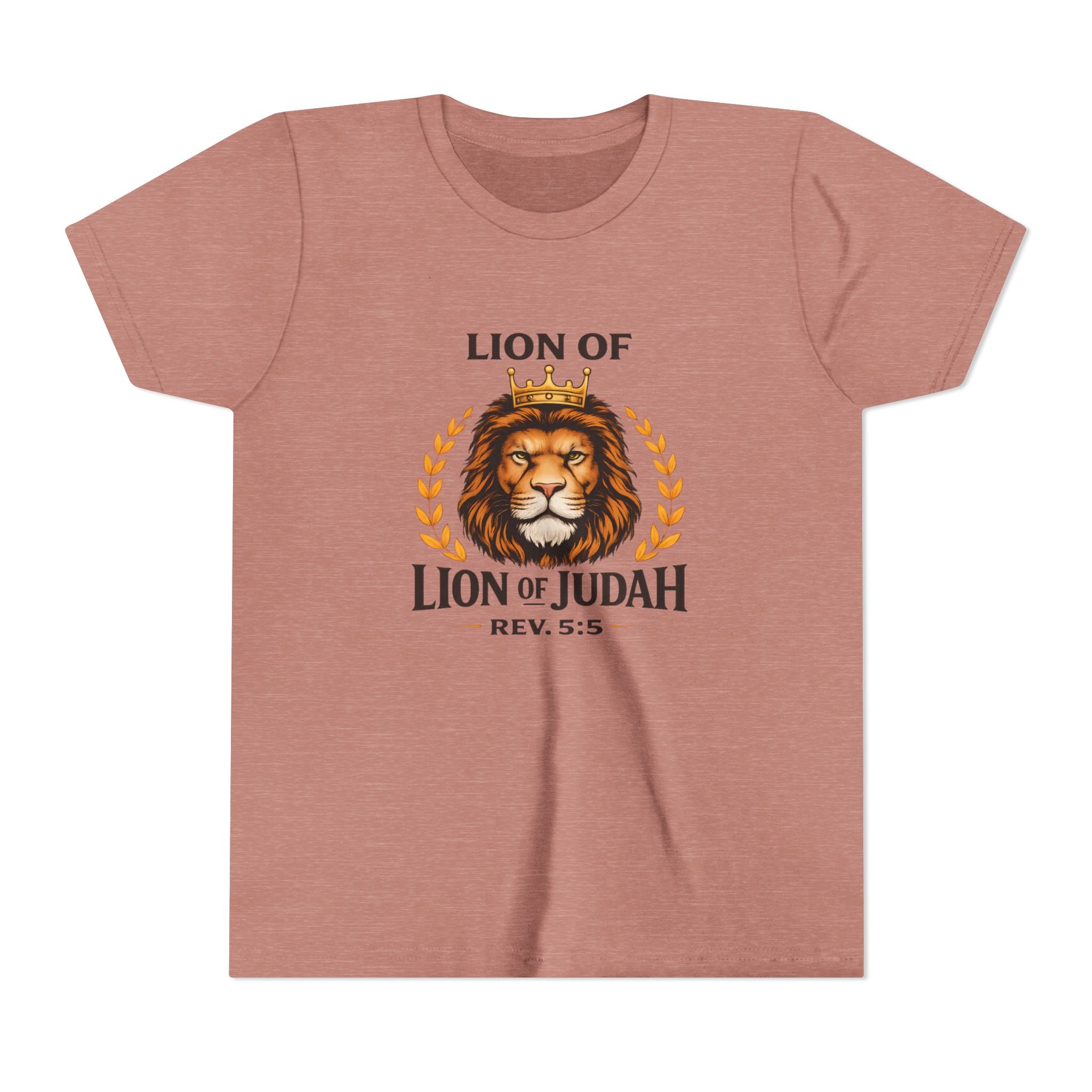 Boys Youth T-Shirt — 'Lion of Judah' Crowned Lion Biblical Tee (Rev. 5:5)