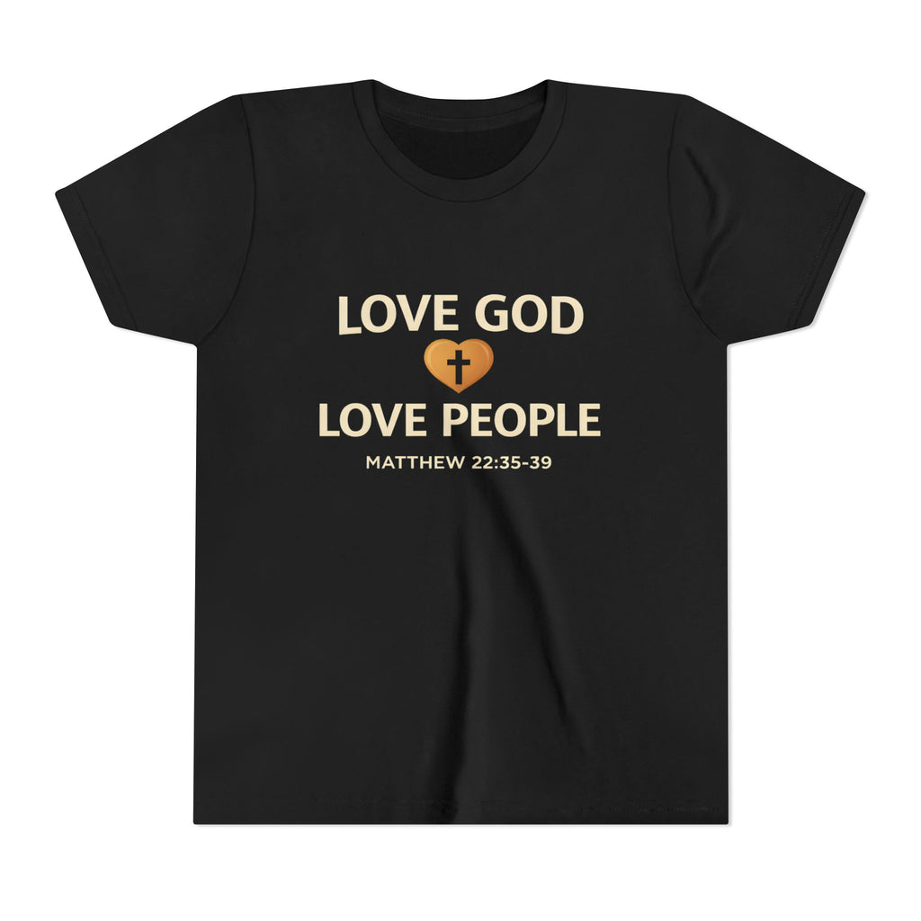 Boys Youth Tee — "Love God Love People" Bible Verse Matthew 22:37-39 Christian Kids Shirt