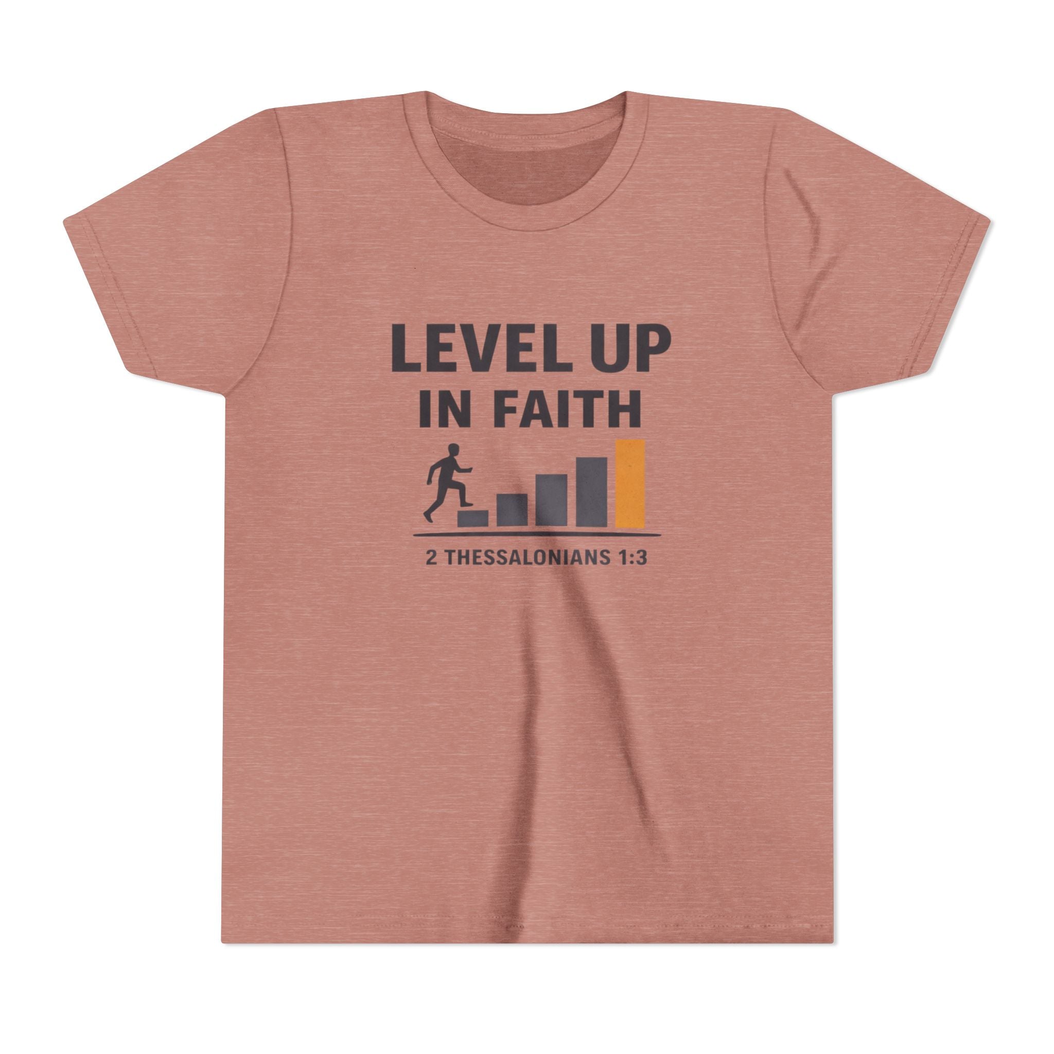 Boys Youth Tee - "Level Up in Faith" Christian Kids T-Shirt (2 Thessalonians 1:3)