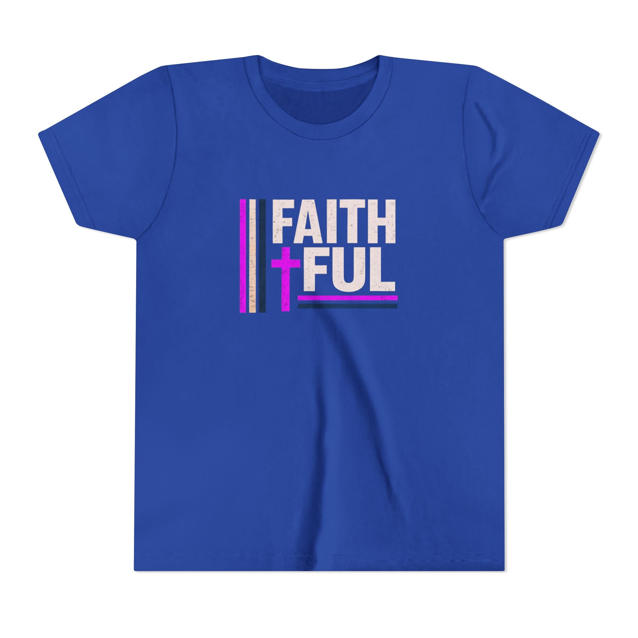 Girls Faithful Youth Tee — Kids Christian Cross T-Shirt (Pink & Black)