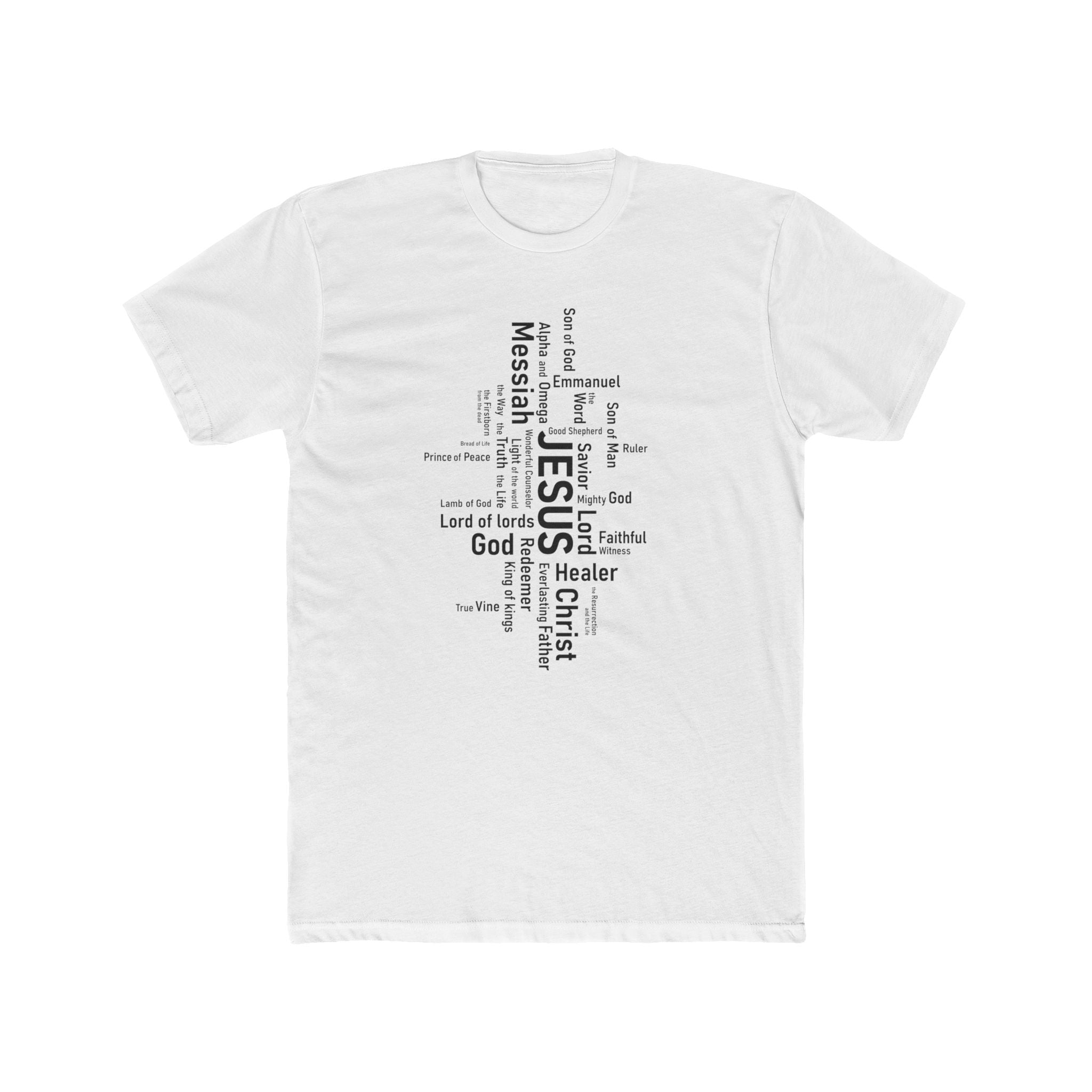 Mens Christian Jesus Word Cloud T-Shirt — Faith-Based Cross Tee