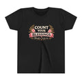 Girls Youth Tee - "Count Your Blessings" Floral Scripture Kids Shirt (Numbers 6:24-26)