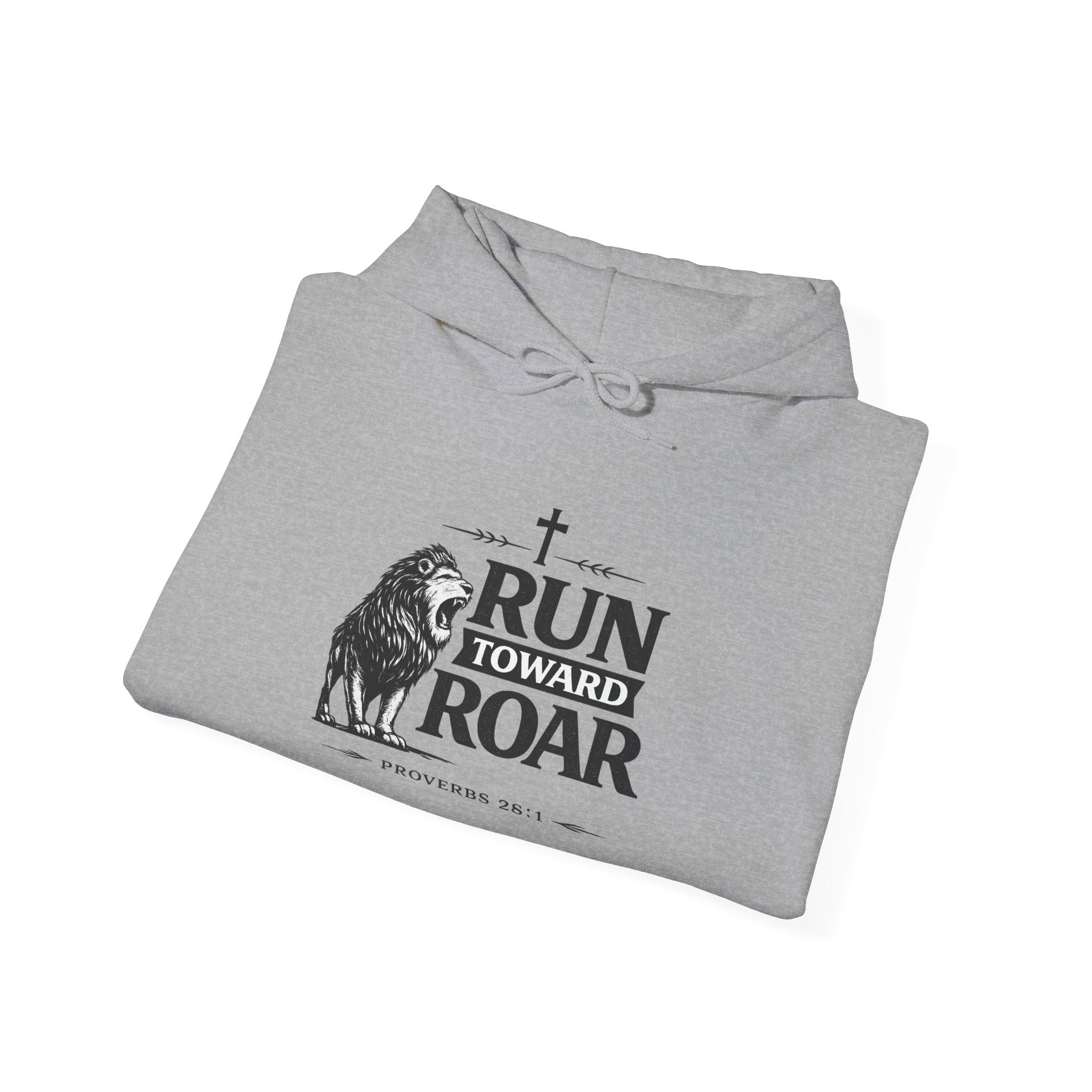 Mens Run Toward the Roar Hoodie — Christian Lion Faith Sweatshirt