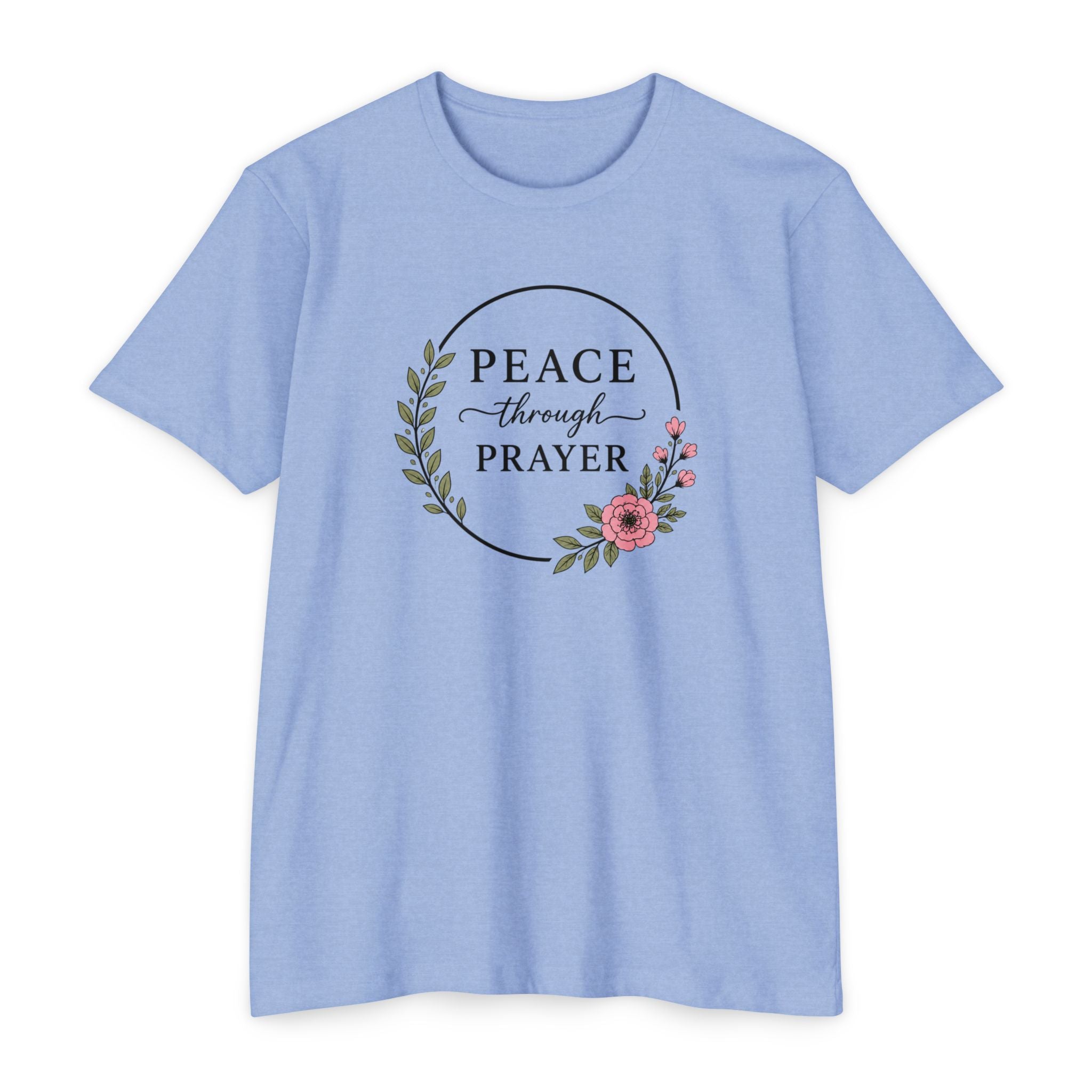 Womens Peace Through Prayer T-Shirt | Christian Faith Cross